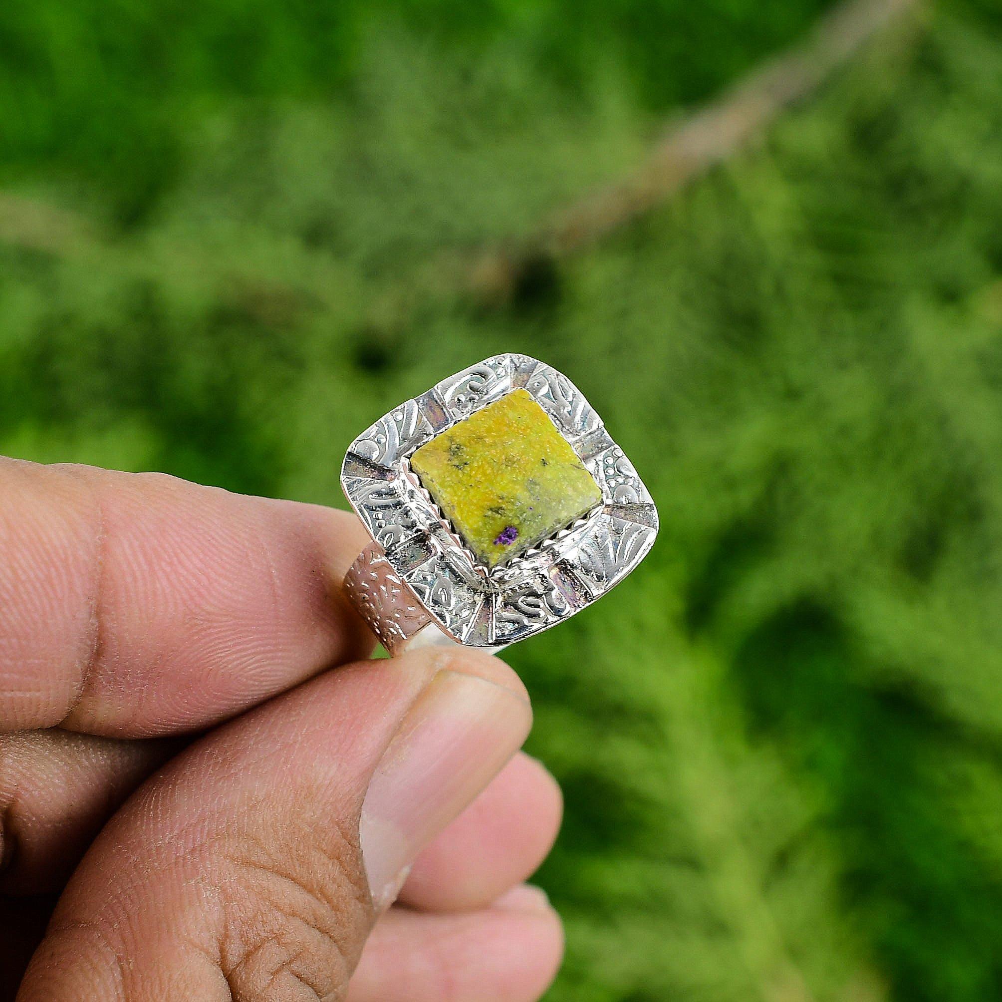 Womens day Deal 925 Silver Cushion Stichtite Gemstone Statement New Ring Jewelry