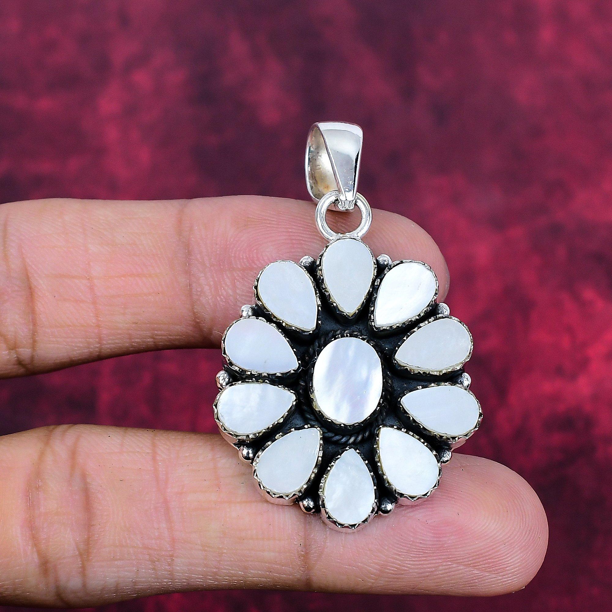 Mother of Pearl Pendant, Real Gemstone Pendant 925 Solid Sterling Silver Pendant, Handmade Jewelry Anniversary Gift