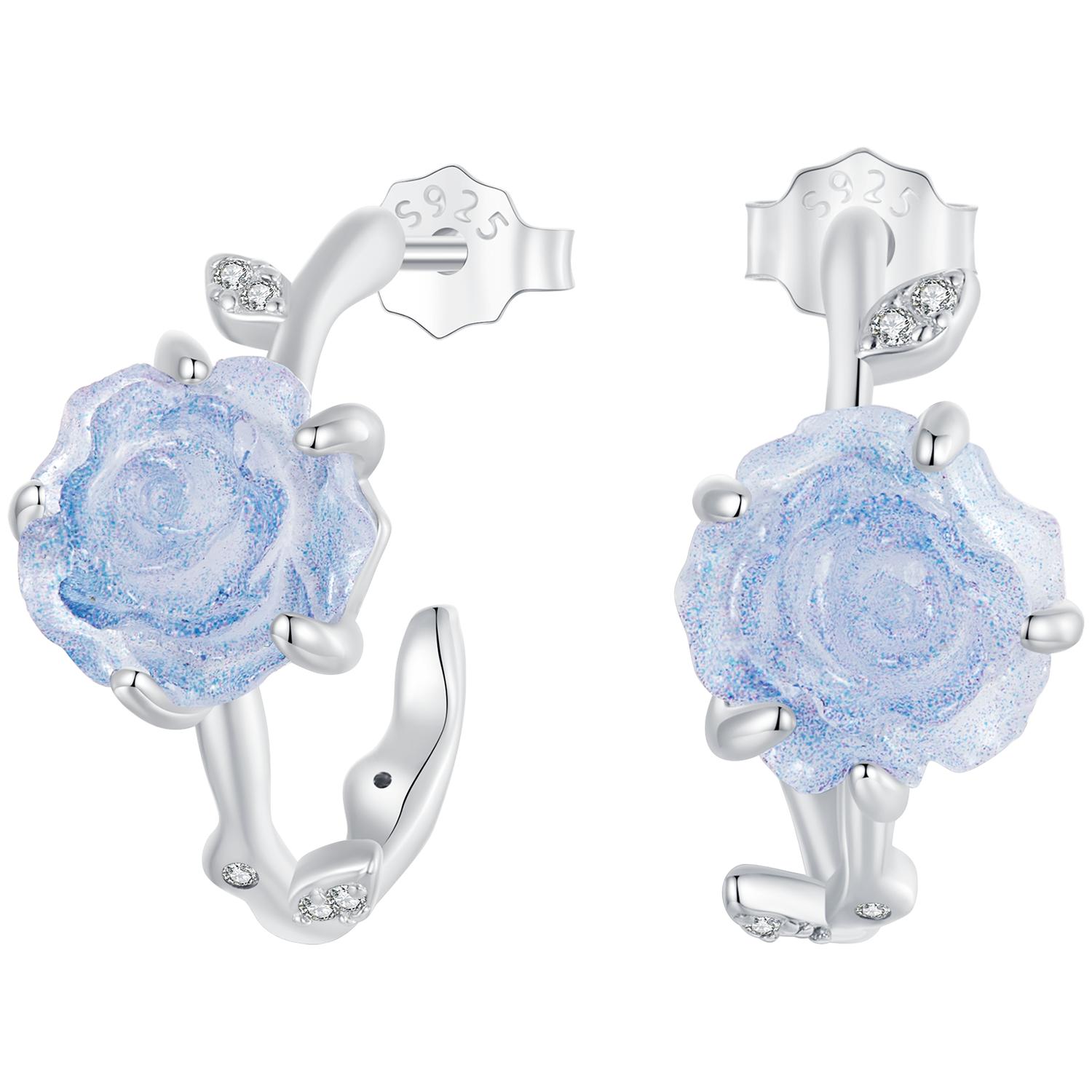 Bamoer Authentic 925 Sterling Silver Rose Flower Earring Studs for Women Teen Girls Color Changeable Earrings