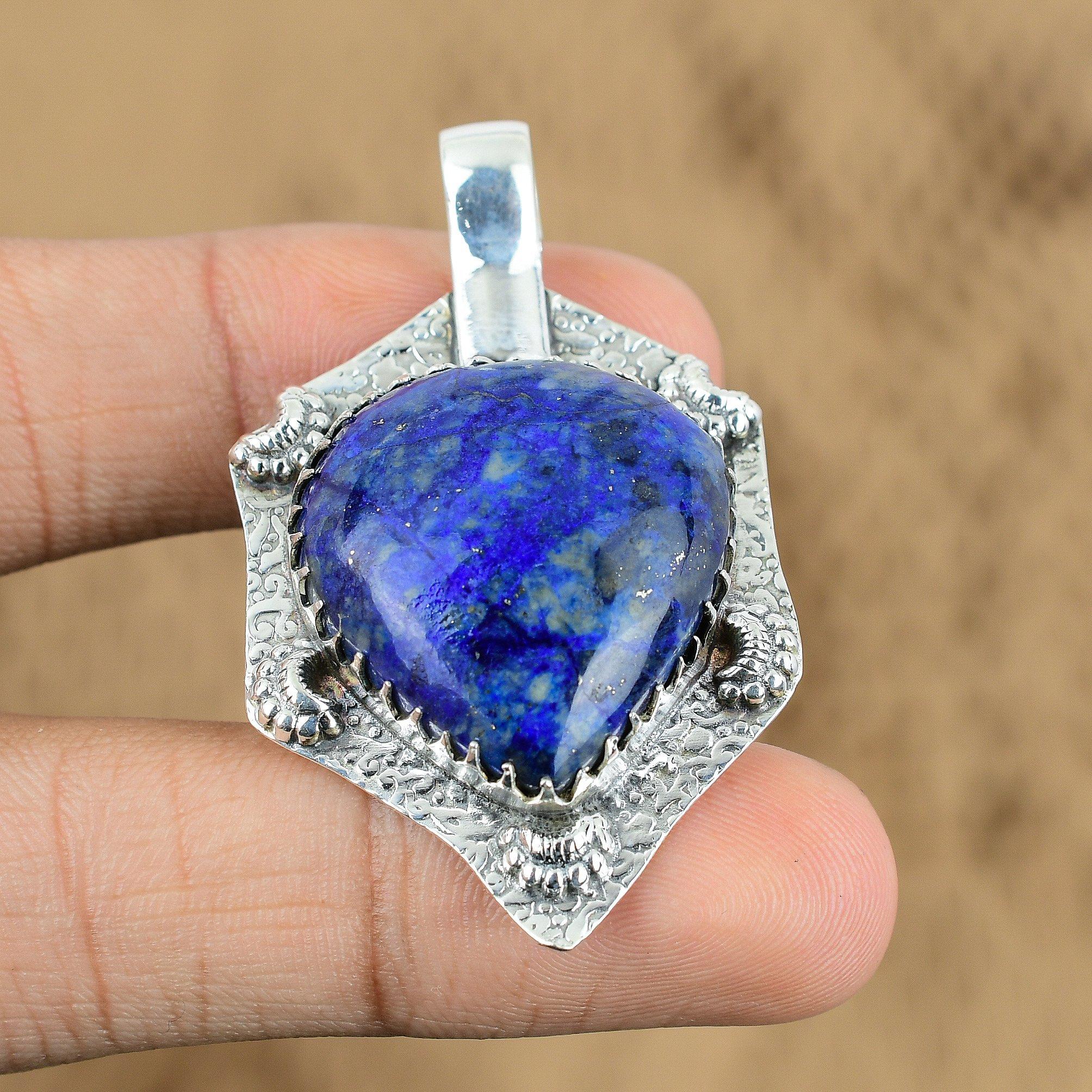 Sterling Silver September Birth Pear Lapis Lazuli Gemstone Handmade New Pendant
