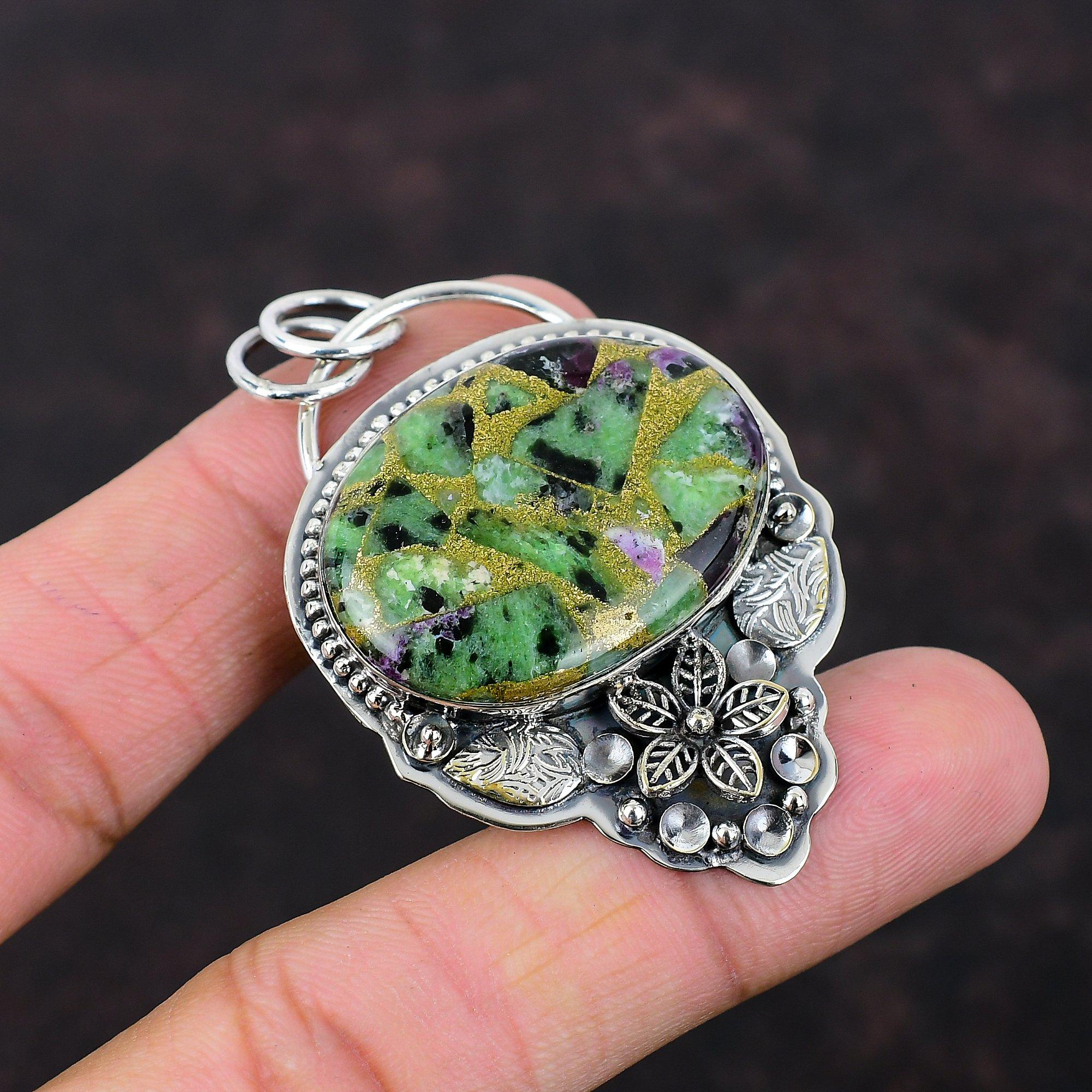 Copper Ruby Zoisite Pendant Handmade Jewelry 925 Sterling Silver Pendant Flower Pendant Brand New Gemstone Jewelry Gift For Her Boho Pendant