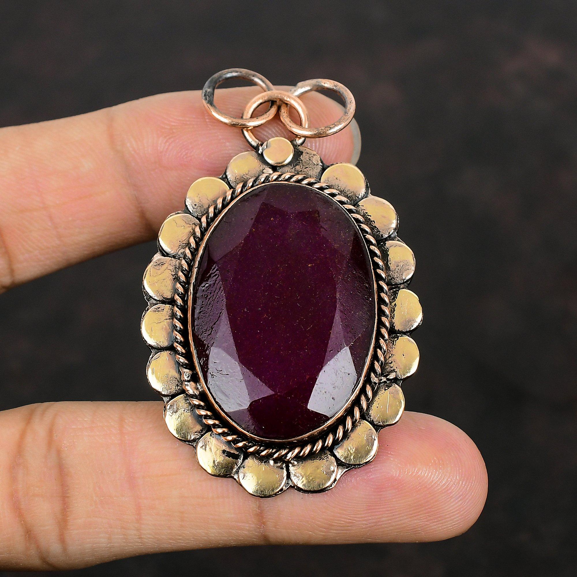 Faceted Kashmir Ruby Pendant Copper Pendant Gemstone Handmade Pendant Antique Jewelry Brand New Pendant Copper Jewelry For Mom Gifts For Him