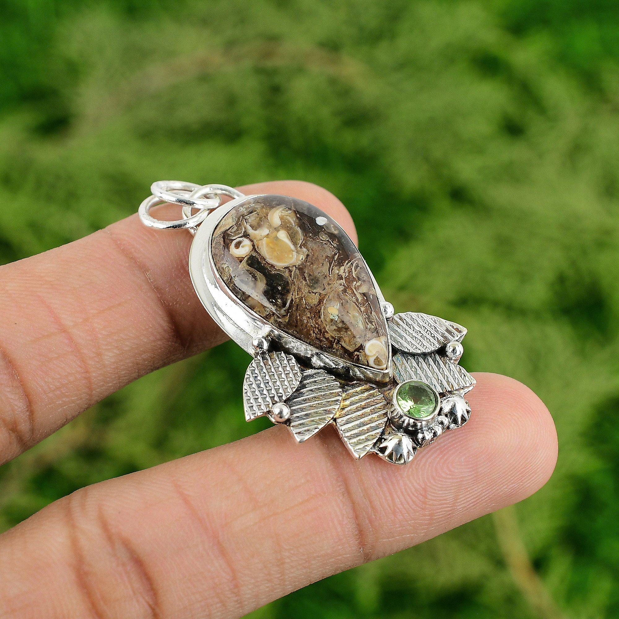 Daughters Day Deal Sterling Silver Turritella Agate Gemstone Peridot New Pendant