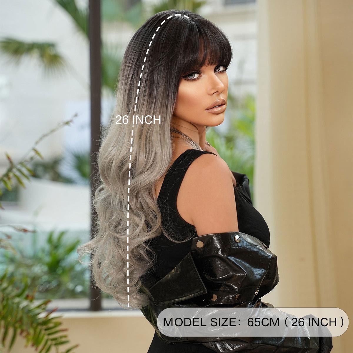Smoky Silver Balayage Long Curly Wig - Heat Resistant Theatrical Full Wig with Voluminous Waves for Stage & Cosplay