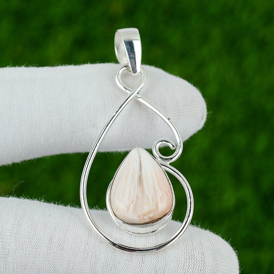 Pingente de Pedra Preciosa Escolecita Natural Prata de Lei 925 Joias Indianas Para Mulheres