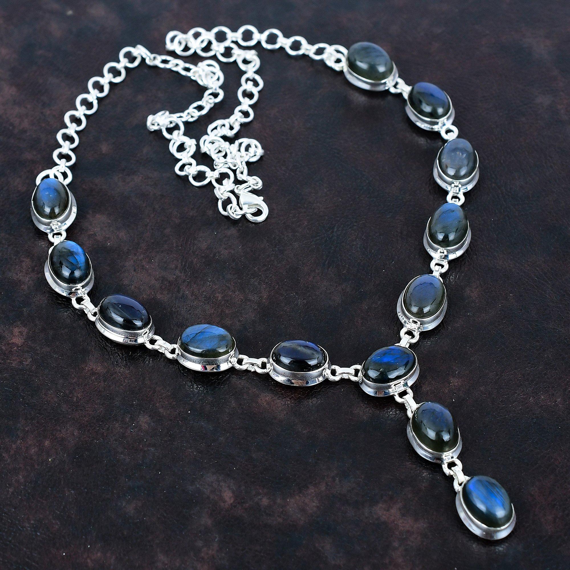 Labradorite Necklace Gemstone Jewelry Unique Necklace 925 Sterling Silver Adjustable Chain Necklace Handmade Elegant Jewelry Gifts for Women