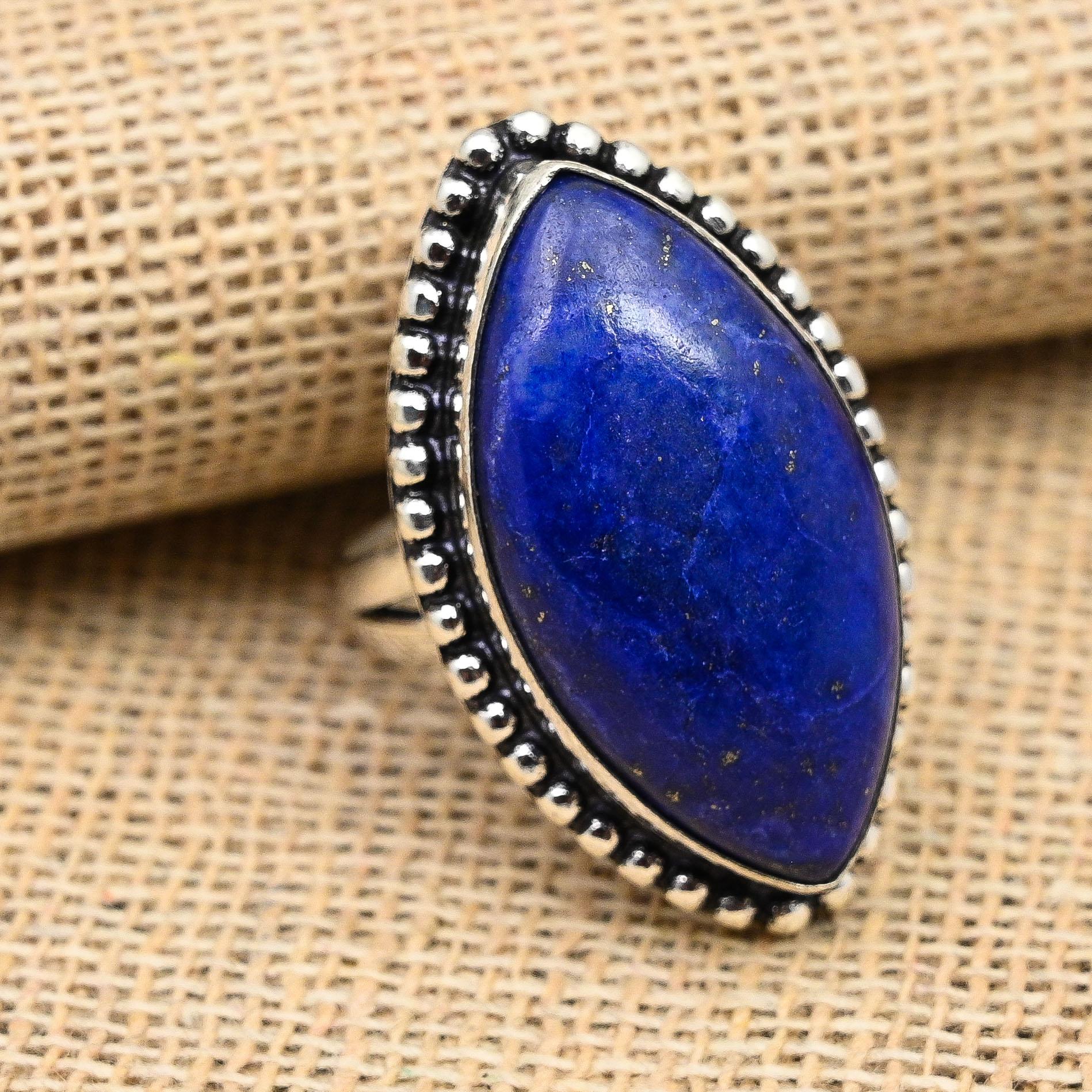 Lapis Lazuli Gemstone 925 Sterling Silver Inel de bijuterii frumoase lucrate manual