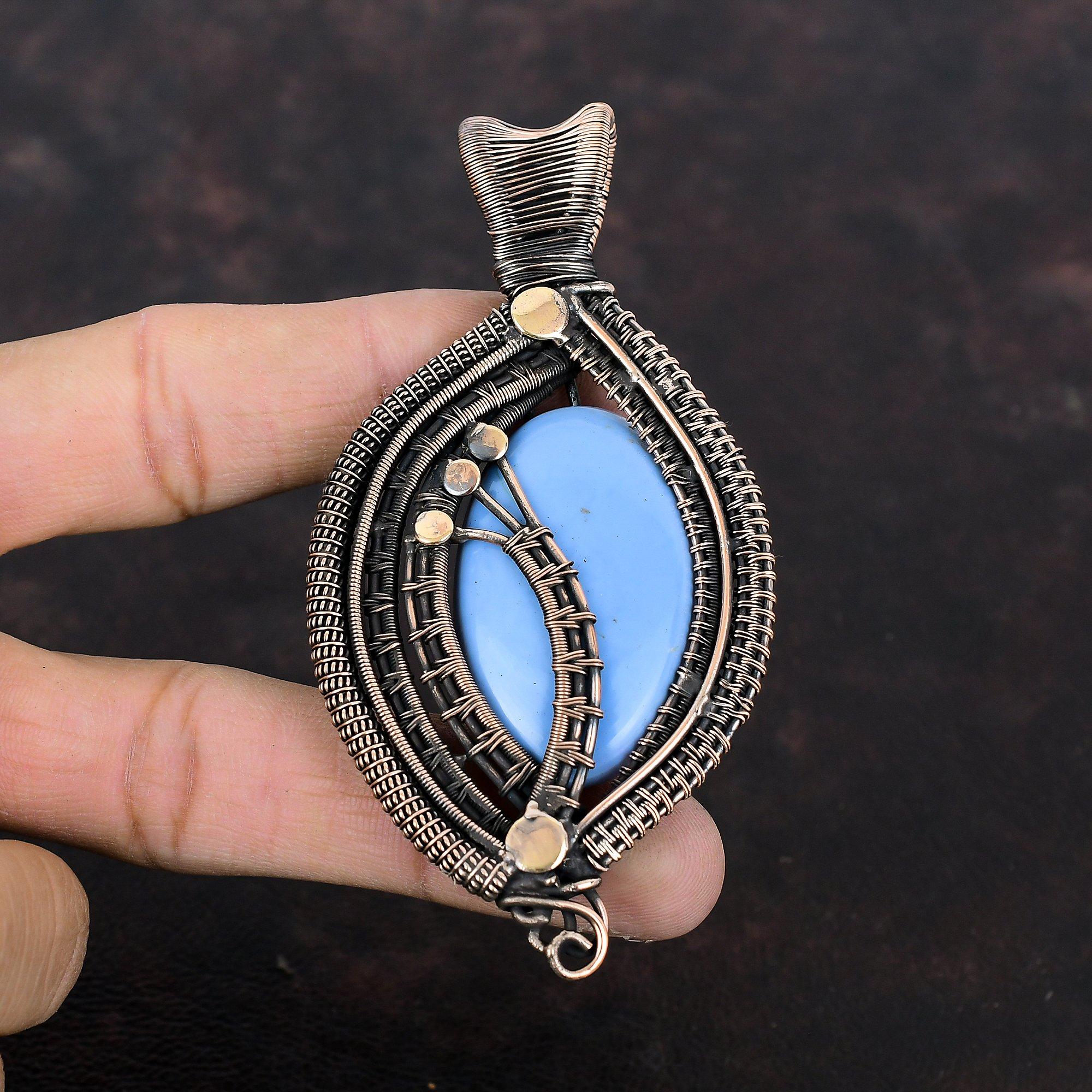 Angelite Pendant Copper Wire Wrapped Pendant Original Gemstone Pendant Angelite Jewelry Handmade Pendant Engagement Gift Copper Wire Jewelry