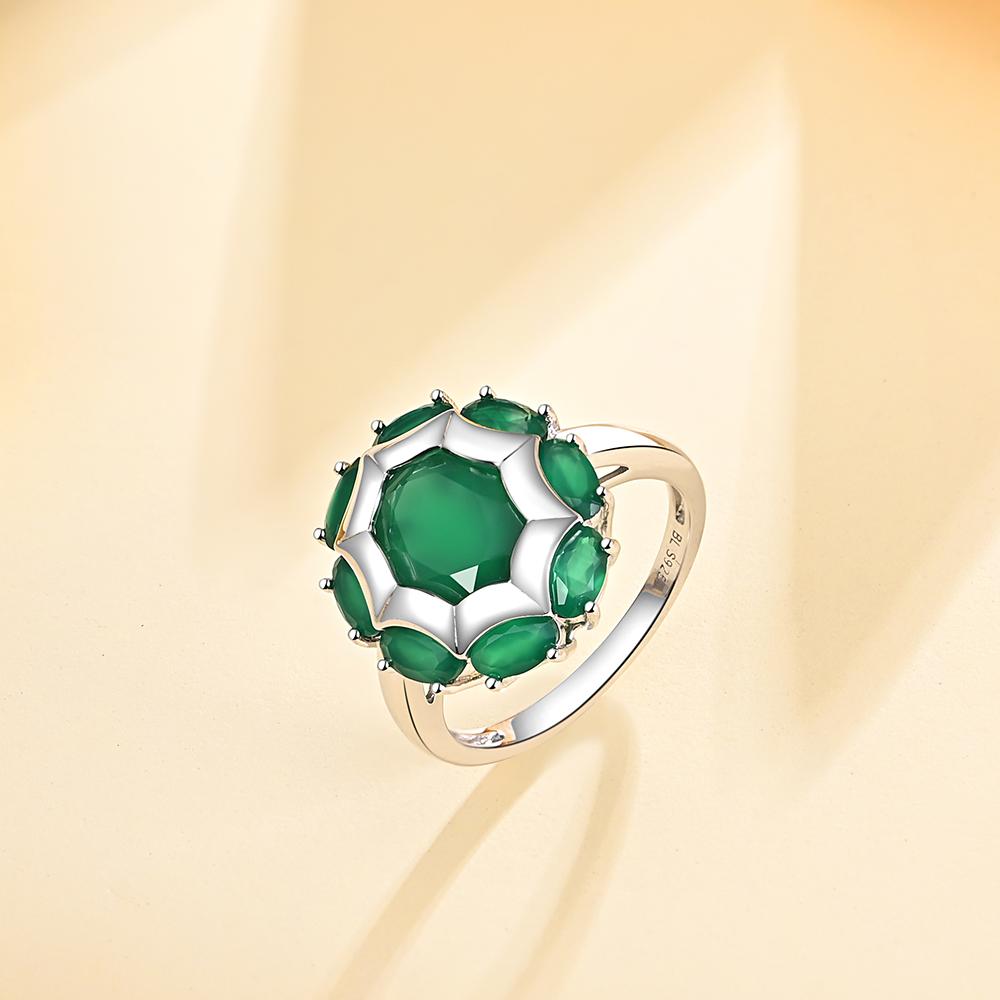 Bague classique en agate verte avec pierres précieuses naturelles pour femmes, en argent sterling 925, design simple pour un usage quotidien