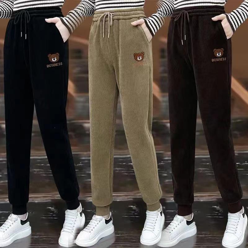 Autumn Winter Thick Jogger Pants Women Velvet Harem Trousers Snow Wear Casual Padded Pants Elastic High Waist Sweatpants