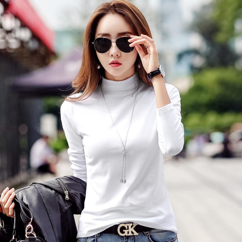 Spring and Autumn Women's Blouse Slim Thin Half-high Neck Solid Color Long-sleeved Blouse Bottoming Shirt