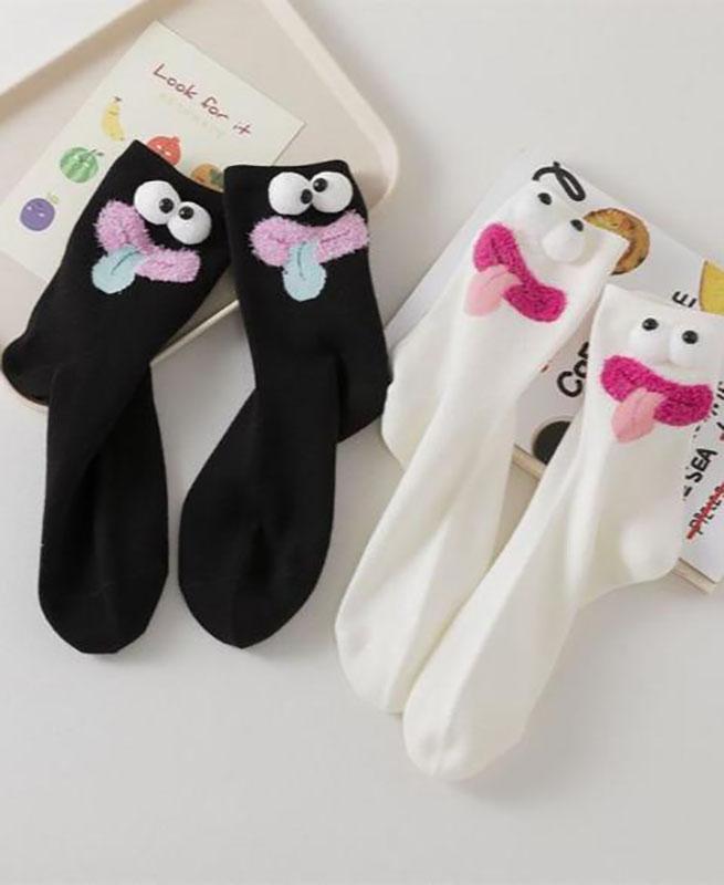 3 Pairs Women's Spring Summer New Cotton Socks Cute Cartoon Ugly Cute Little Eyes MidTube Pile Pile Socks Sweet Style Kawaii