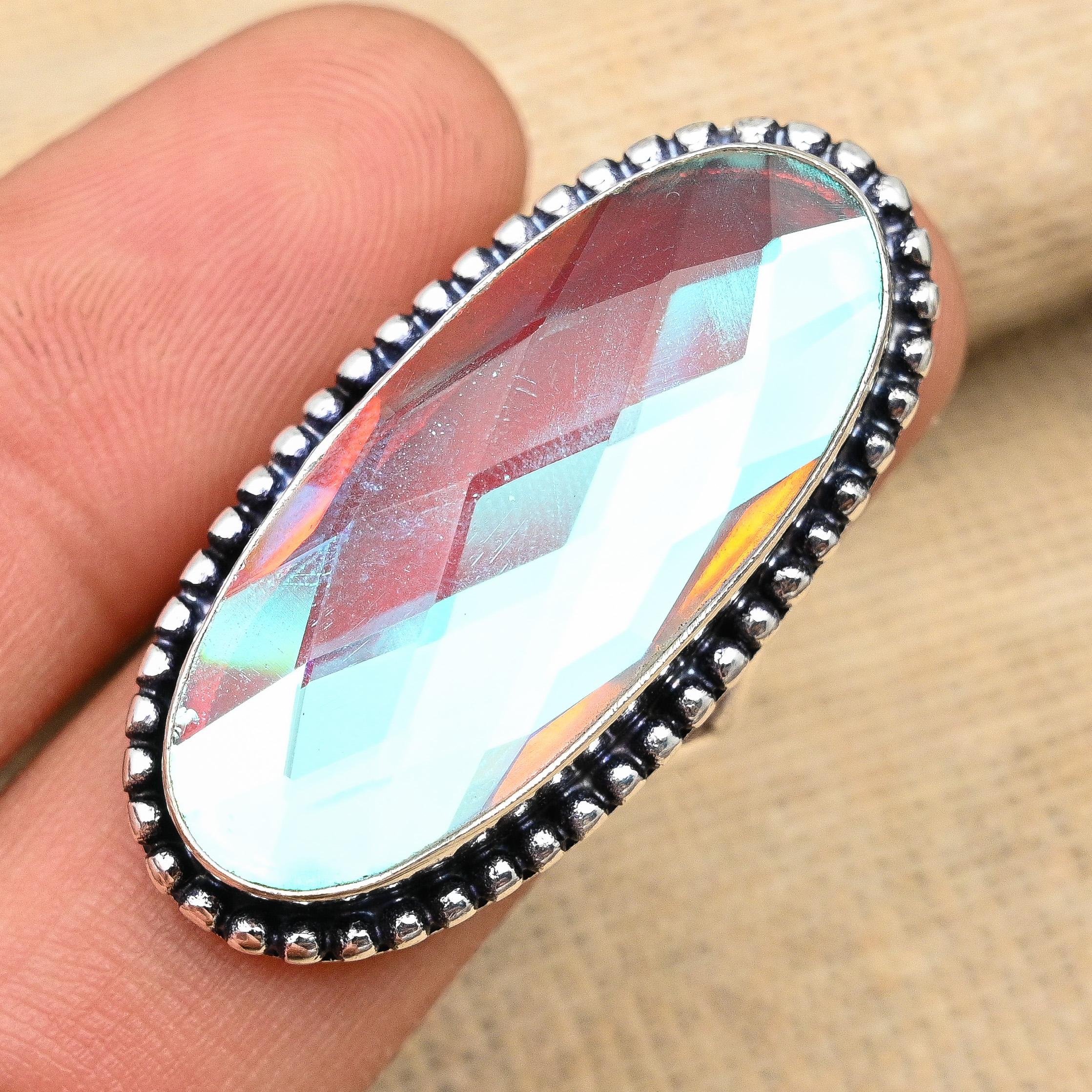 Mystisk Topas Ädelsten Handgjord Solid 925 Sterling Silver Ring Smycke