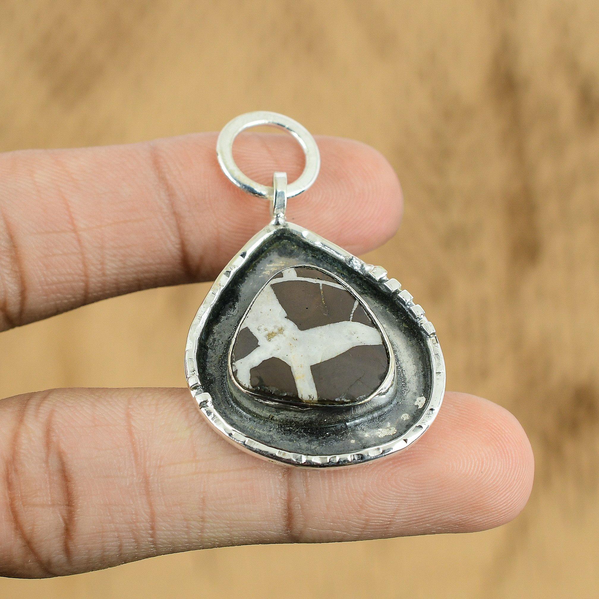 Wedding Gift For Her 925 Silver Natural Moroccan Mud Crack Fossil Pendant