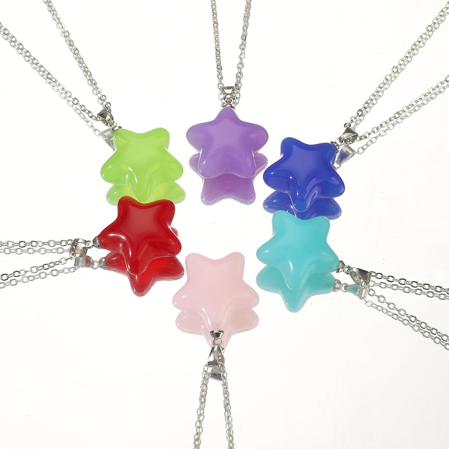 Fashionable Minimalist Candy Colored Wishing Star Necklace Acrylic Pentagram Pendant Necklace