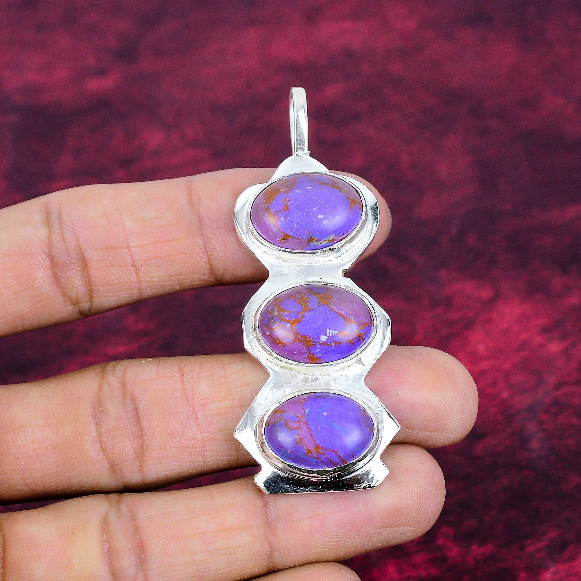 Purple Copper Turquoise Pendant, 925 Solid Sterling Silver Jewelry, Gemstone Pendant, Gift For Her Handmade Dainty Jewelry