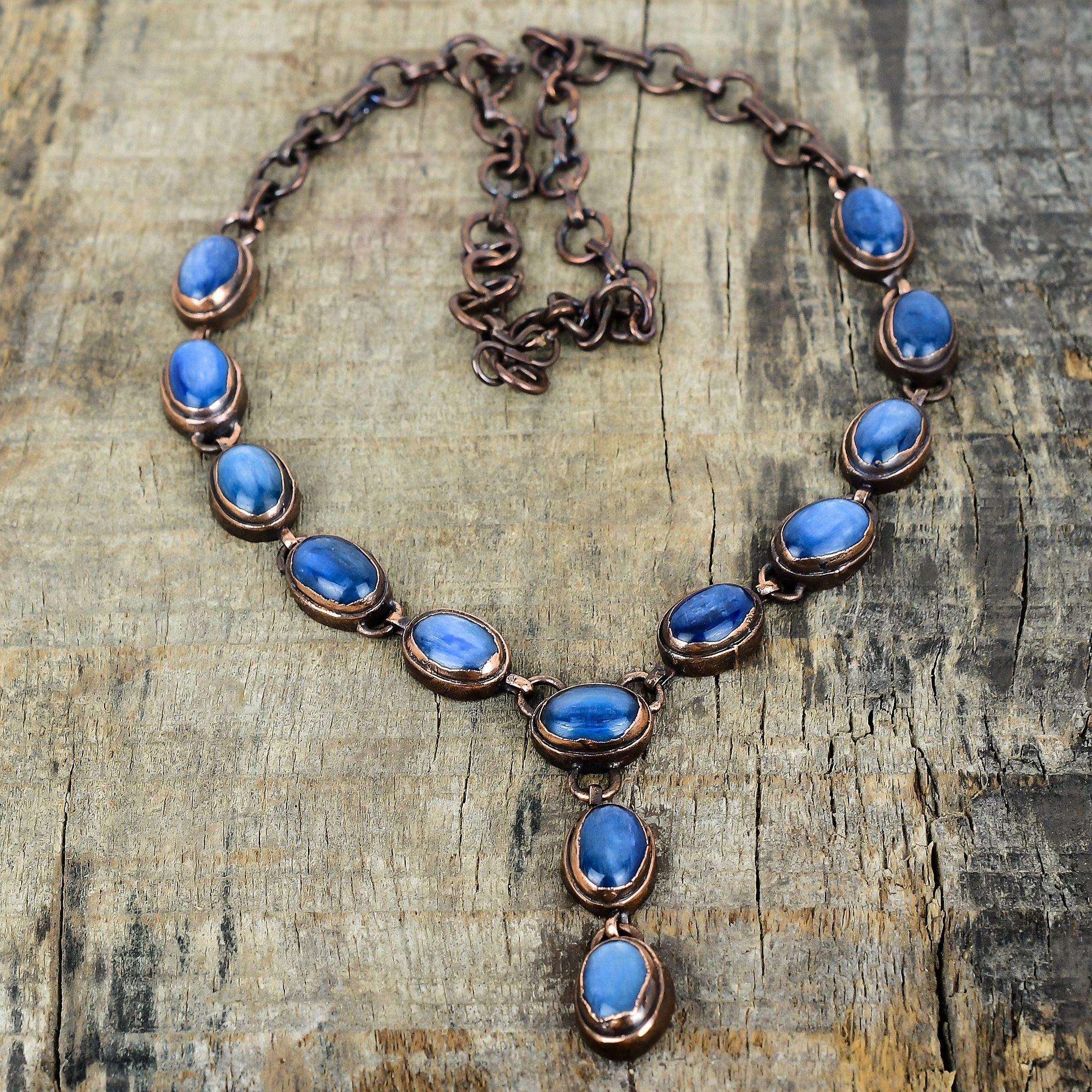 Naszyjnik z kyanitem naszyjnik z miedzi elektroformowanej naszyjnik z regulowanym łańcuszkiem biżuteria z kyanitem ręcznie robiony nowy naszyjnik prezenty dla żony