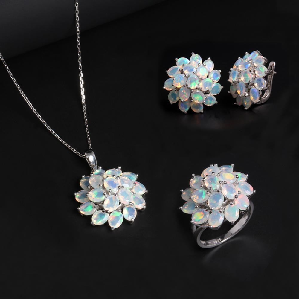 Luxury Party Jewelry Set Pure 925 Silver with 16.6ct Natural Ethiopia Opal Fine Jewelry for Women Mom Nice Gift