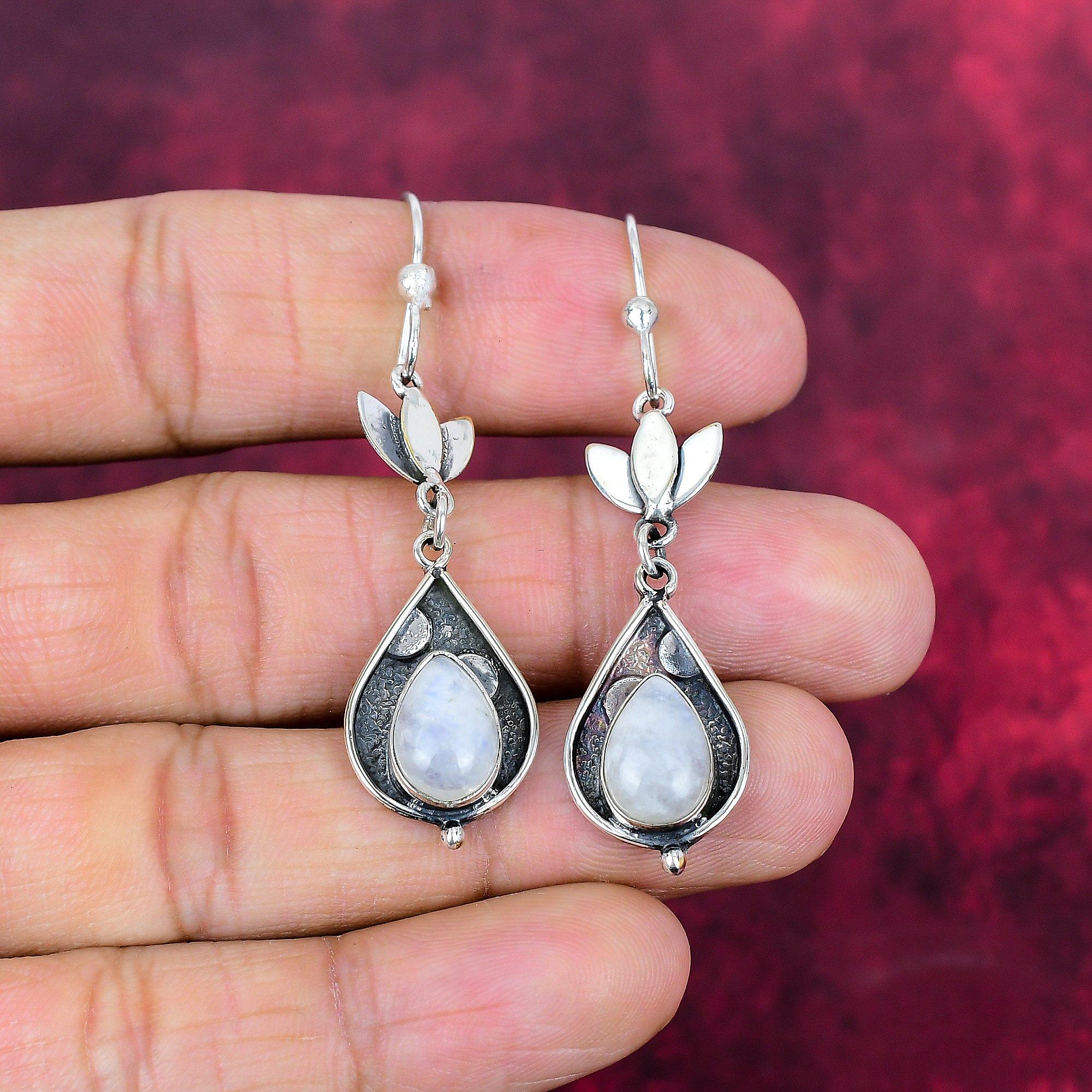 Moonstone 925 Solid Sterling Silver Earrings, Handmade Gemstone Earrings Jewelry, Gifts For Wife Brand New Earrings