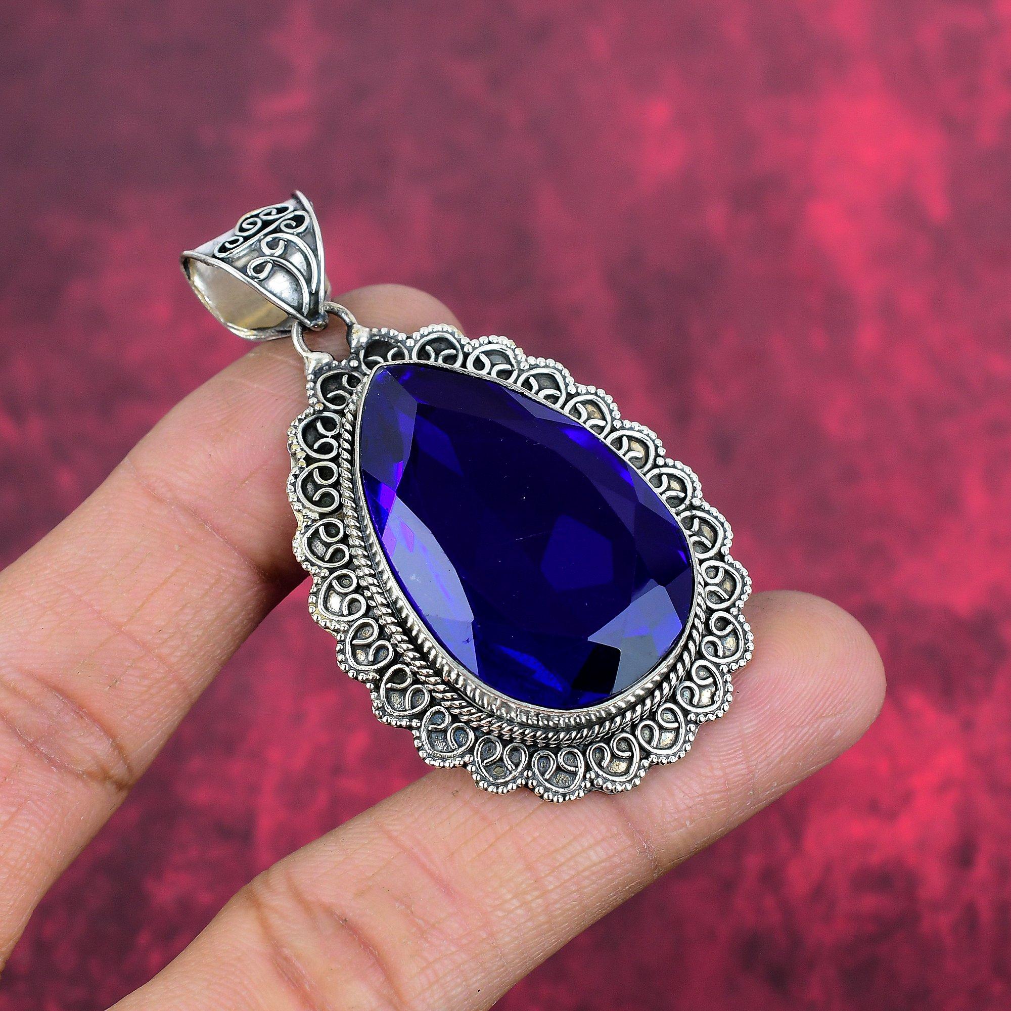 Tanzenite 925 Solid Sterling Silver Pendant, Handmade Gemstone Pendant Jewelry, Gifts For Wife Brand New Pendant