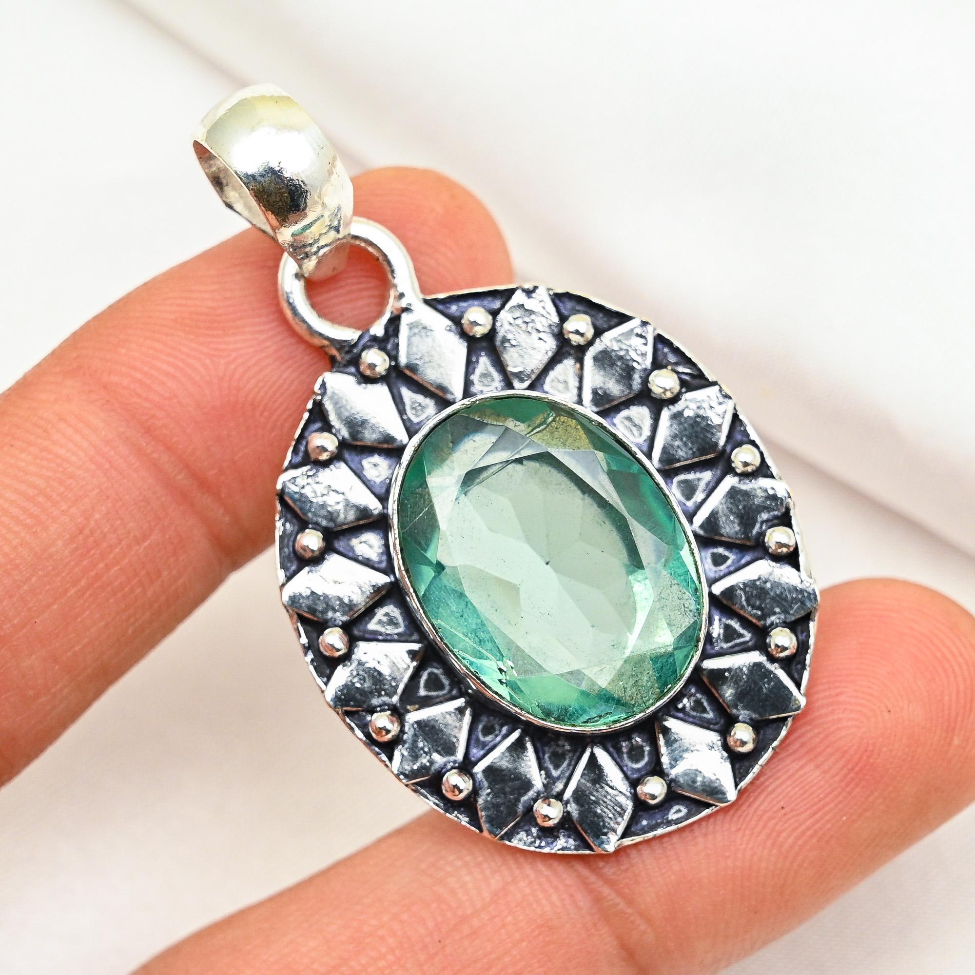 Aqua Apatite გულსაკიდი, 925 სტერლინგის ვერცხლის გულსაკიდი ხელნაკეთი ძვირფასი ქვებით სამკაულები, საჩუქრები ცოლისთვის ახალი გულსაკიდი