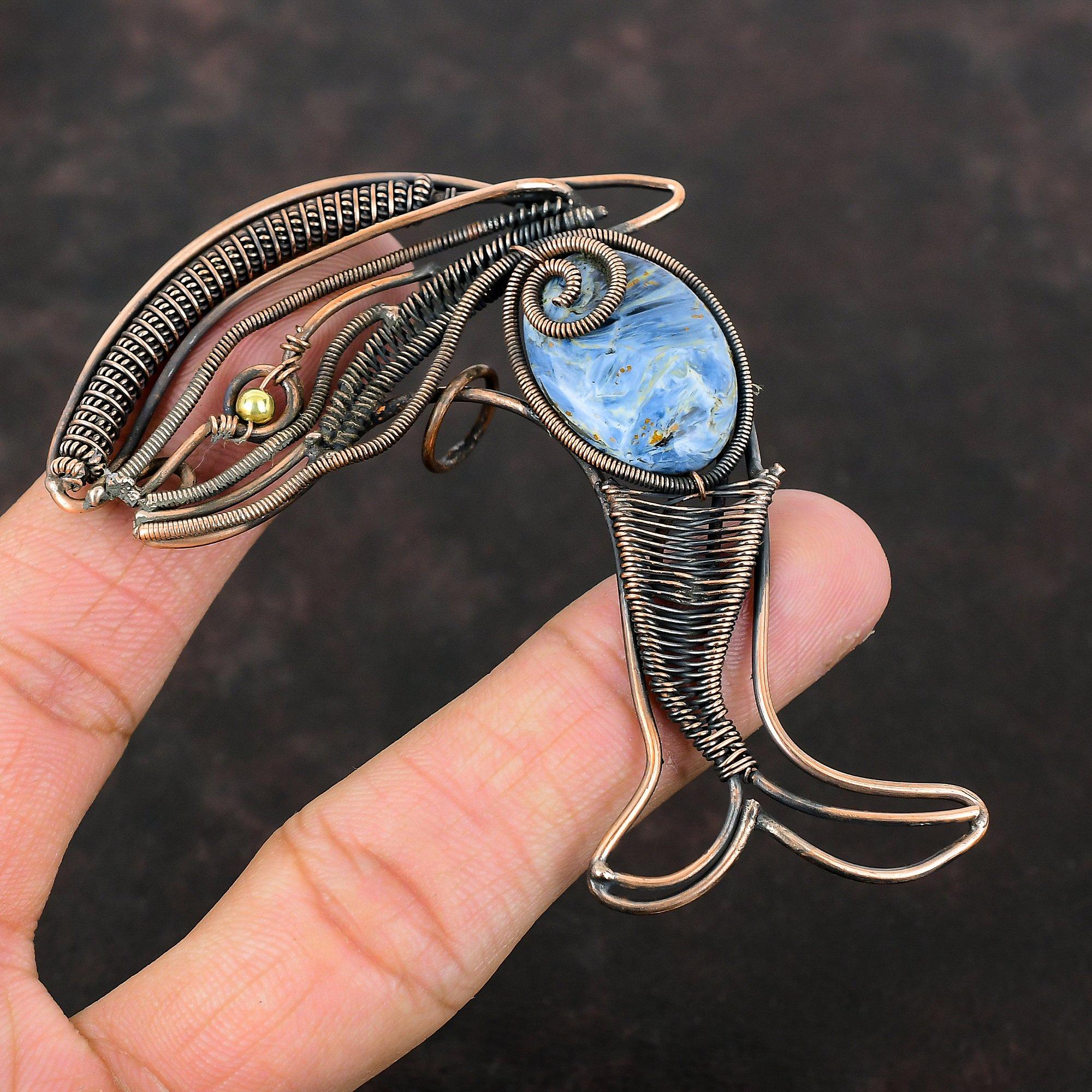 Pietersite Pendant Copper Wire Wrapped Pendant Fish Pendant Pietersite Gemstone Jewelry Handmade Ethnic Pendant Copper Wire Jewelry For Gift