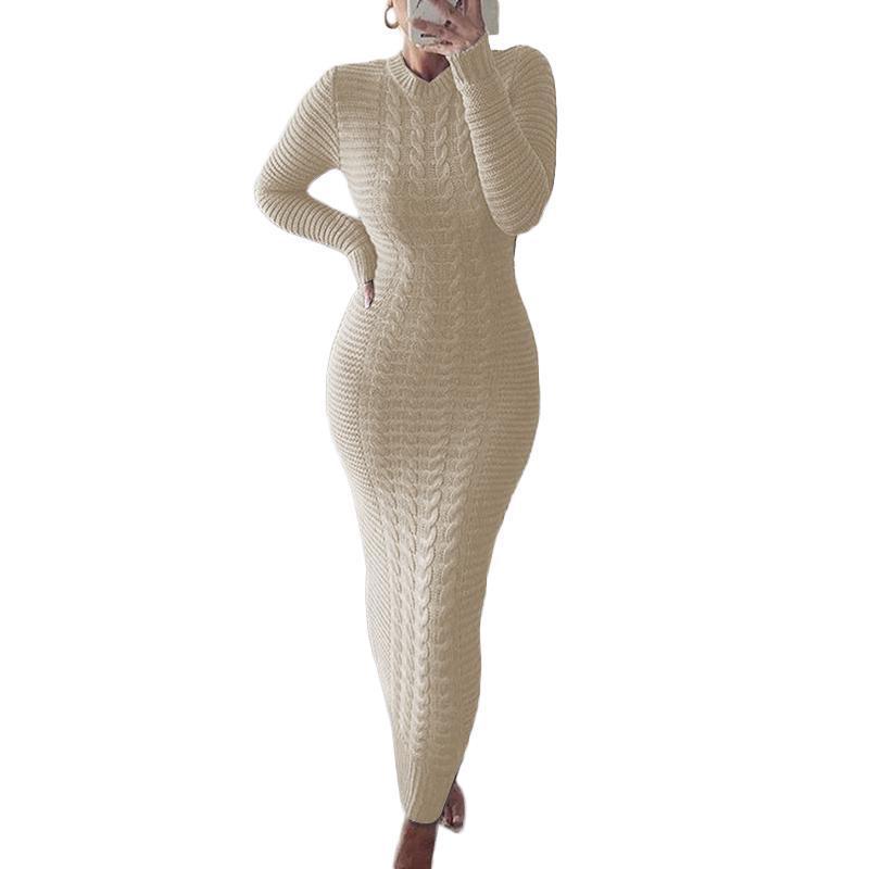 Autumn and Winter Women's Sweater Dress Fashion Twist Long Sleeve Knit Dresses