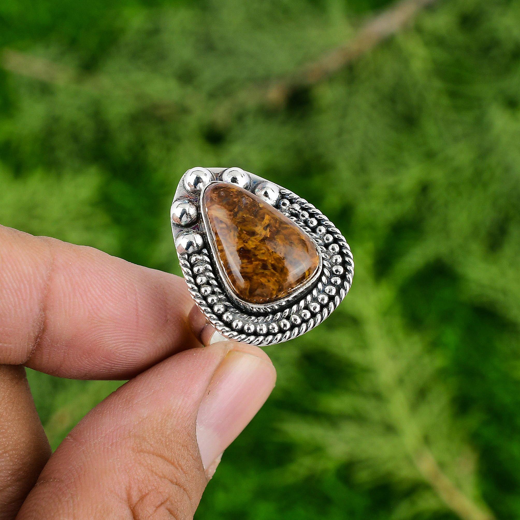 Easter Sale Golden Pietersite Gemstone Bezel Wife Stackable Ring Sterling Silver