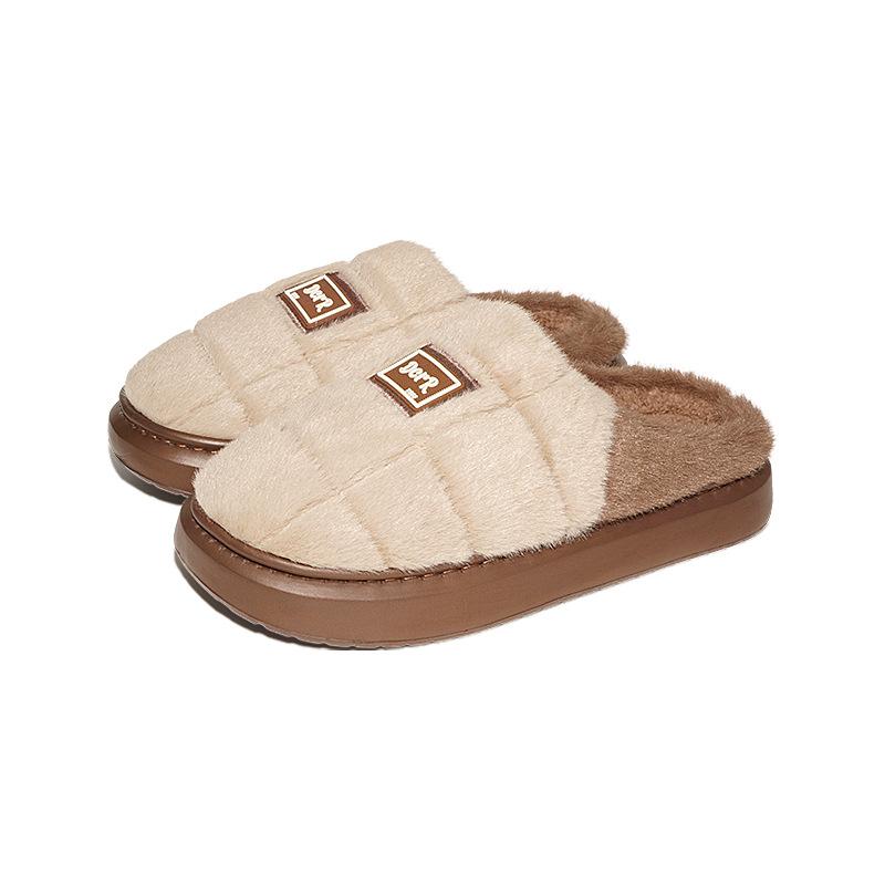 Autumn and Winter Home Anti Slip Warm Furry Slippers EVA Thick Sole with Plush Indoor Cotton Slippers