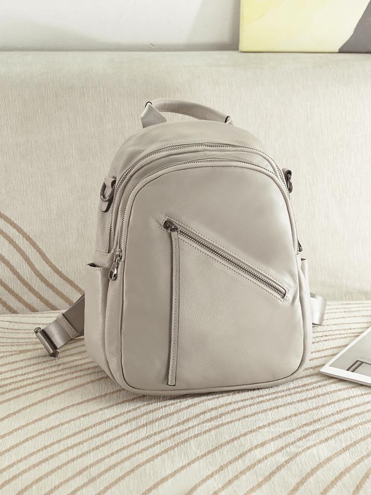 Zency Women's Medium Genuine Leather Backpack with Roomy Zip Pockets