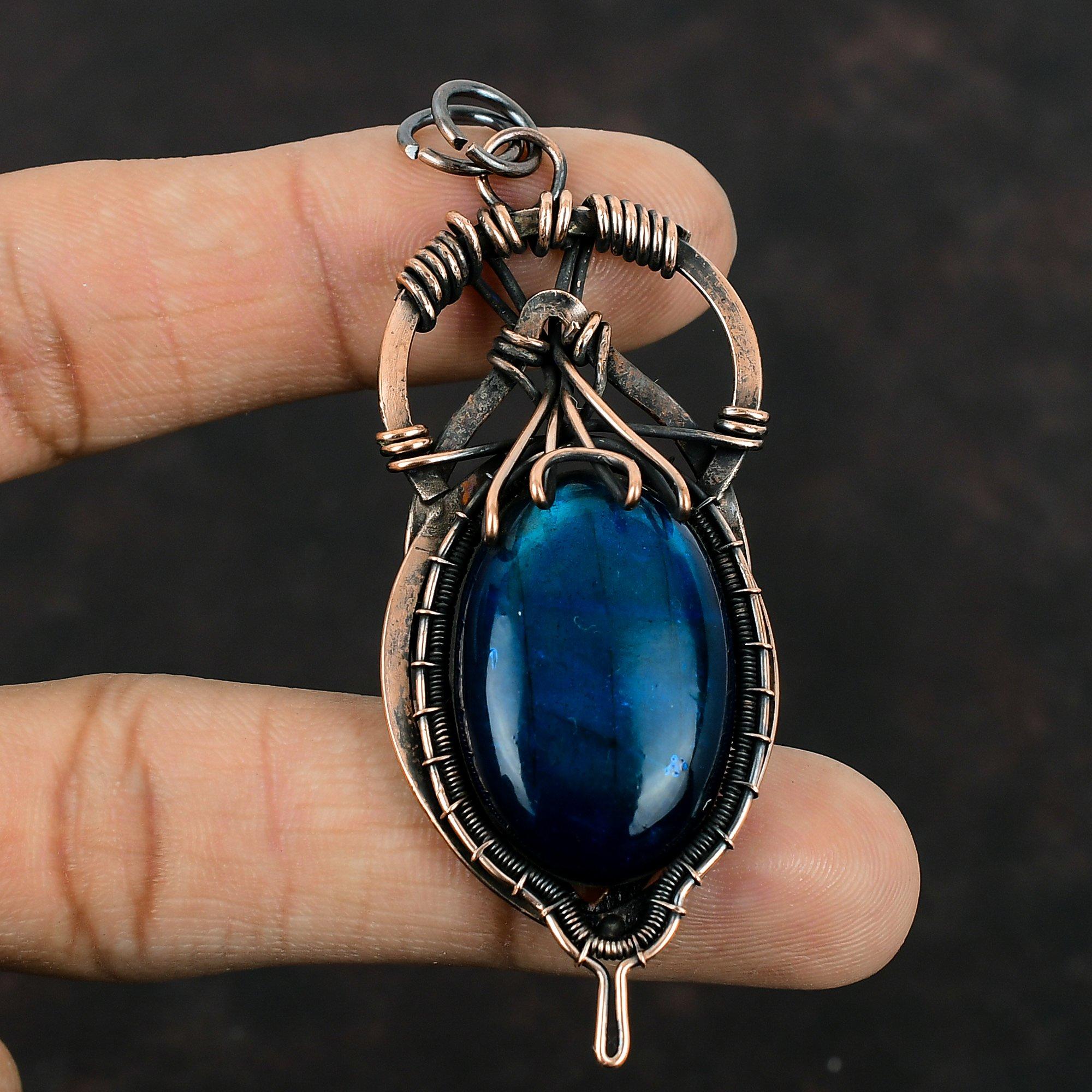 Neon Flash Labradorite Pendant Copper Wire Wrapped Pendant Handmade Copper Jewelry Original Gemstone Pendant Wire Wrapped Jewelry For Gifts