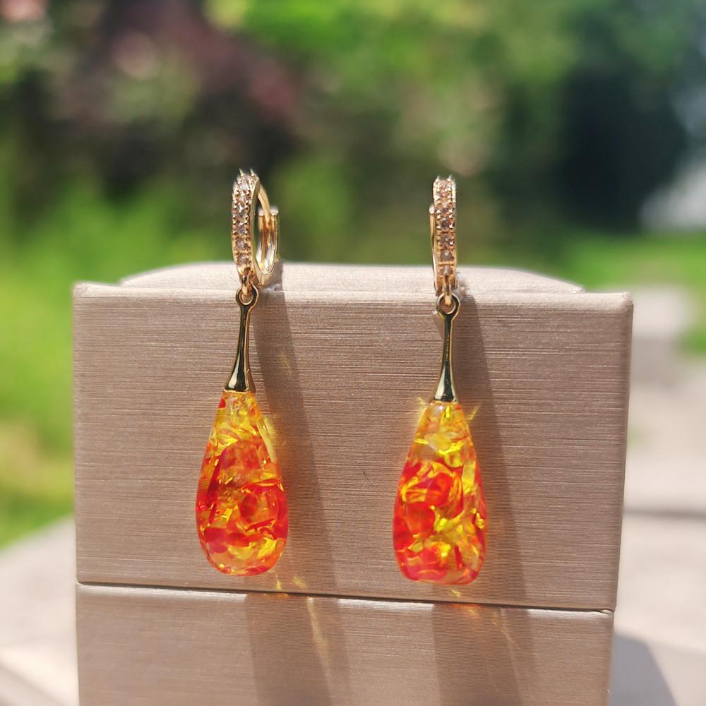 1 Pair Trendy Colorful Flower Water Drop Dangle Earrings Women Wedding Fine Jewelry Gold Color Eardrop