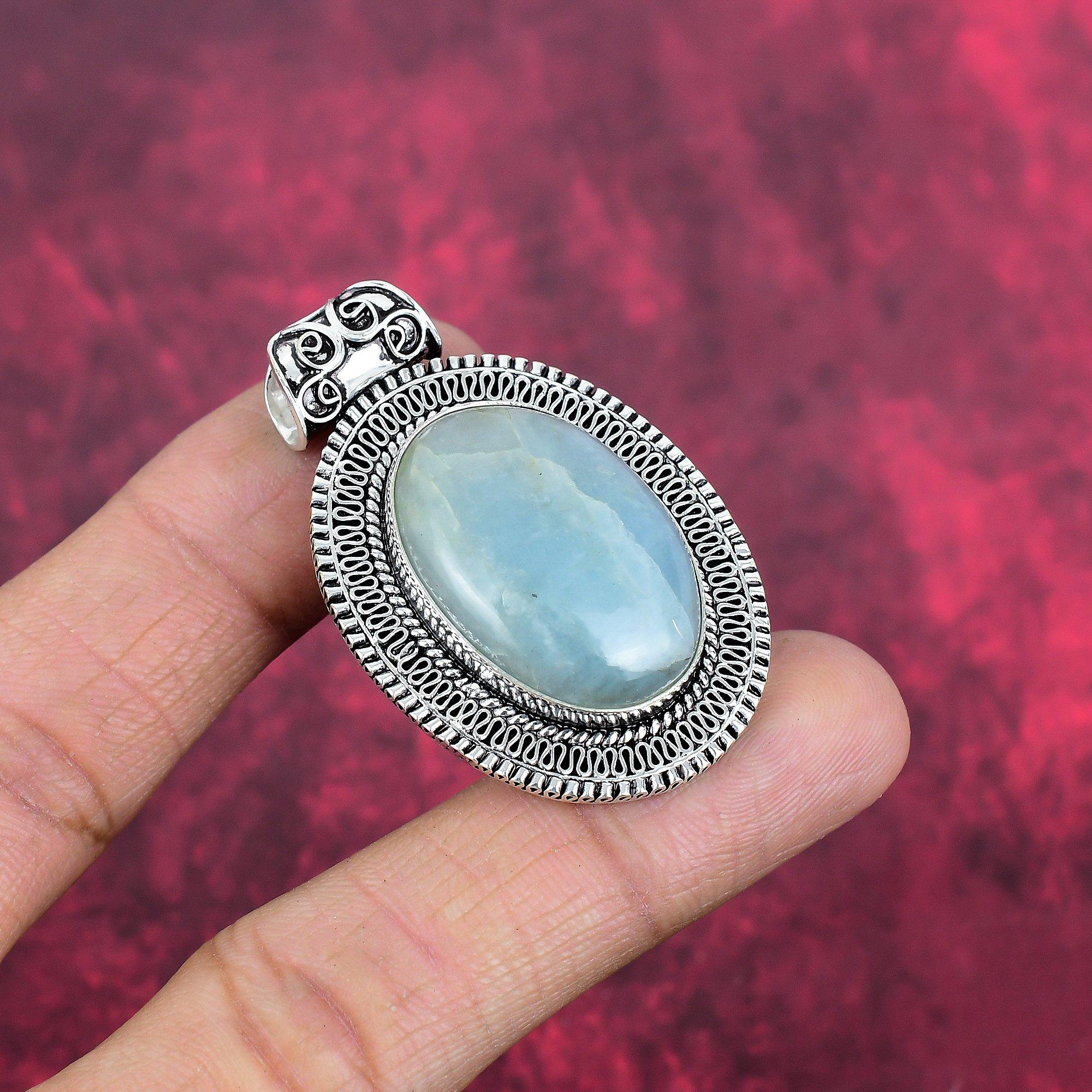 Přívěsek z akvamarínu a masivního sterlingového stříbra 925, ručně vyráběné šperky s drahokamy a přívěskem, dárky pro manželku, zbrusu nový přívěsek