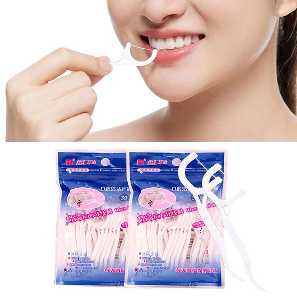 100PCS Disposable Toothpicks Dental Floss Sticks Cleaning Dental Floss Interdental Brush Tooth Stick Oral Health Cleaning Dental