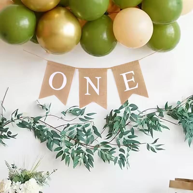 Baby Shower Chair Banner Burlap ONE Garland Boy Girl One Year Old Birthday Party Decoration Favors Photo Props Supplies 3 Colors