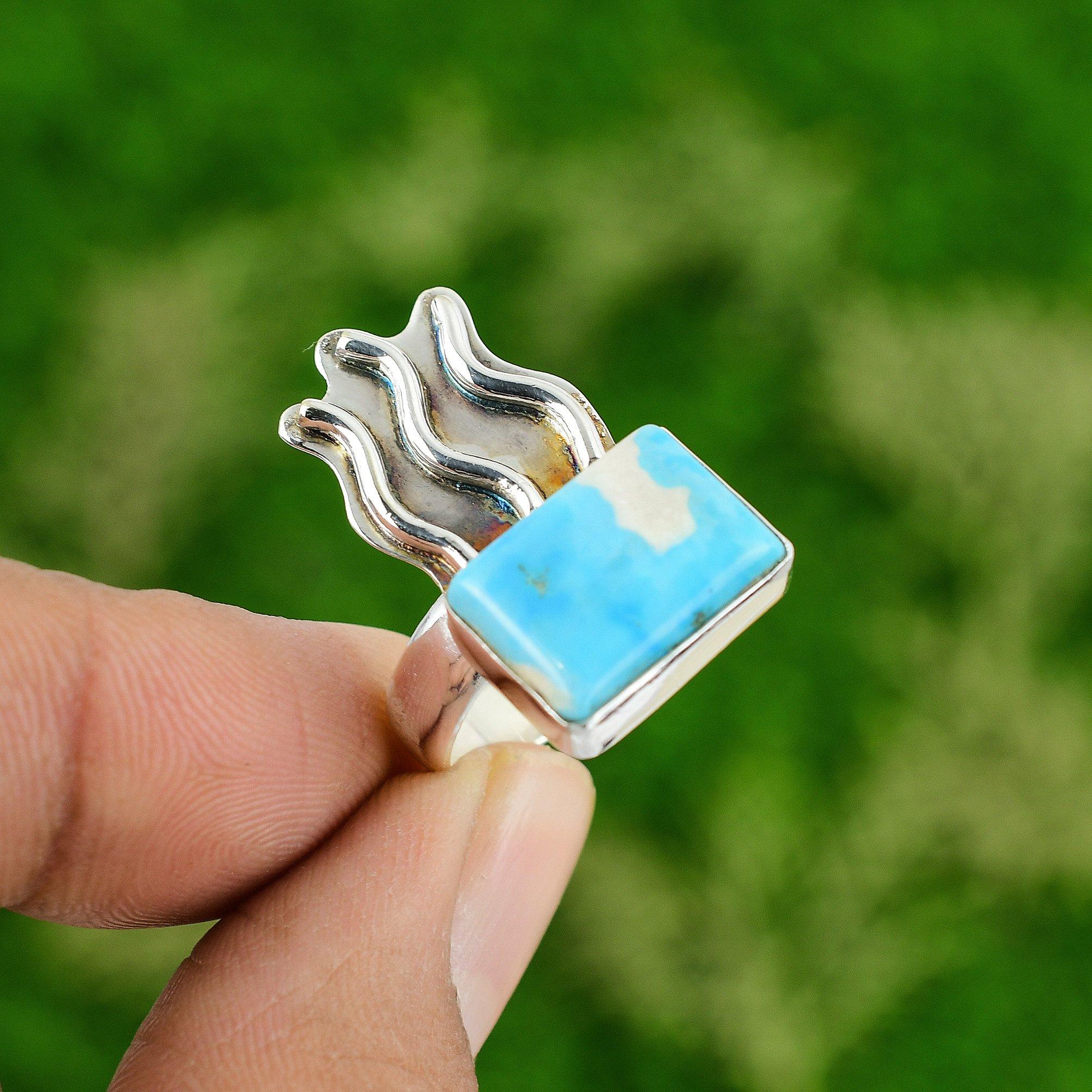 Gift For Her 925 Silver Natural Sleeping Beauty Turquoise Promise Ring Size 9