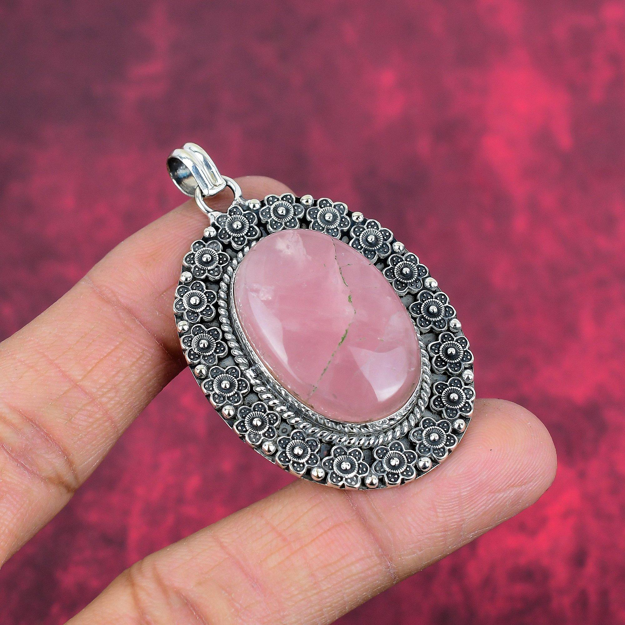 Rose Quartz Gemstone 925 Solid Sterling Silver Jewelry, Handmade Glorious Silver Jewelry Gift For Women