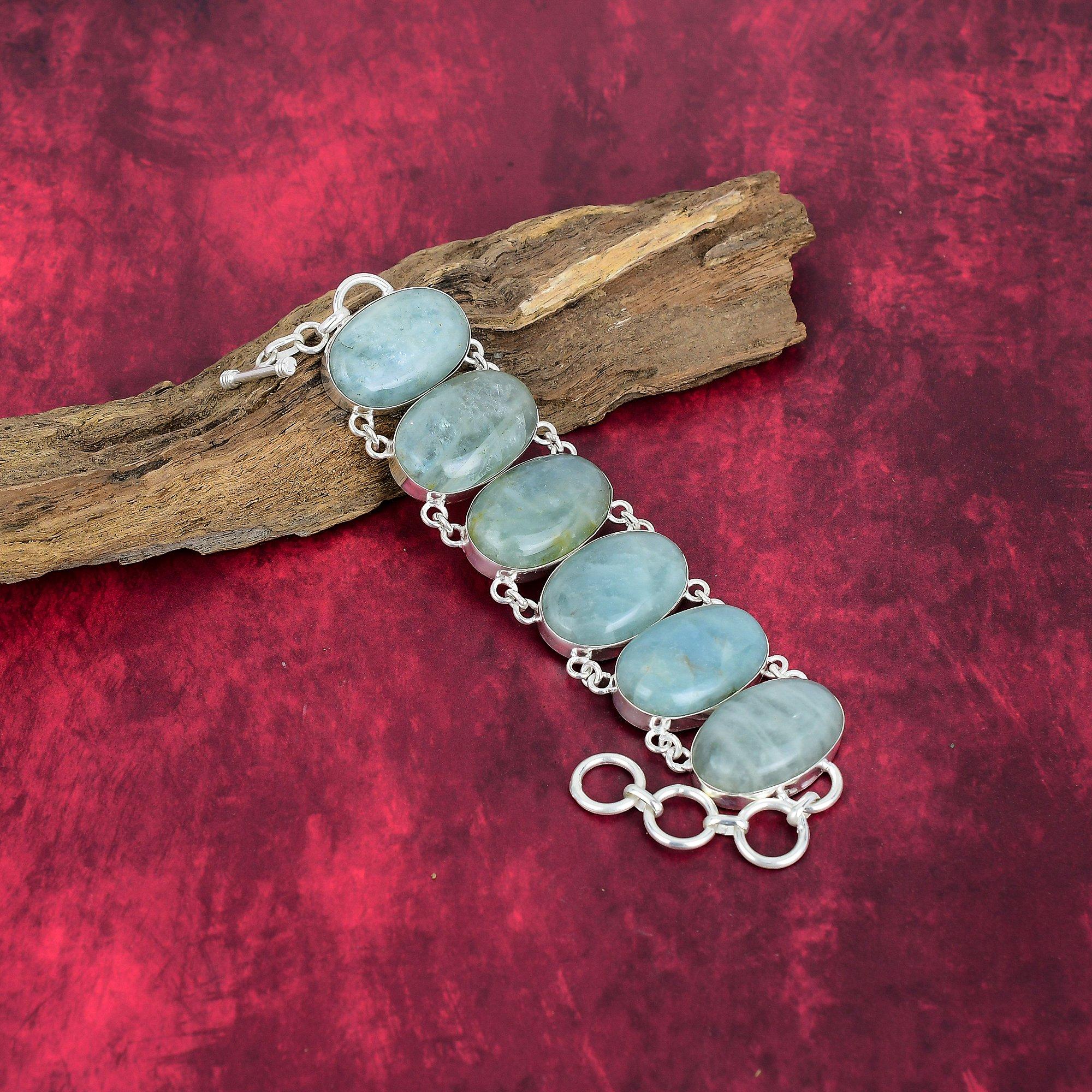 Aquamarine Handmade Latest Design Jewelry Bracelet, 925 Solid Sterling Silver Gemstone Bracelet, Gift For Mother