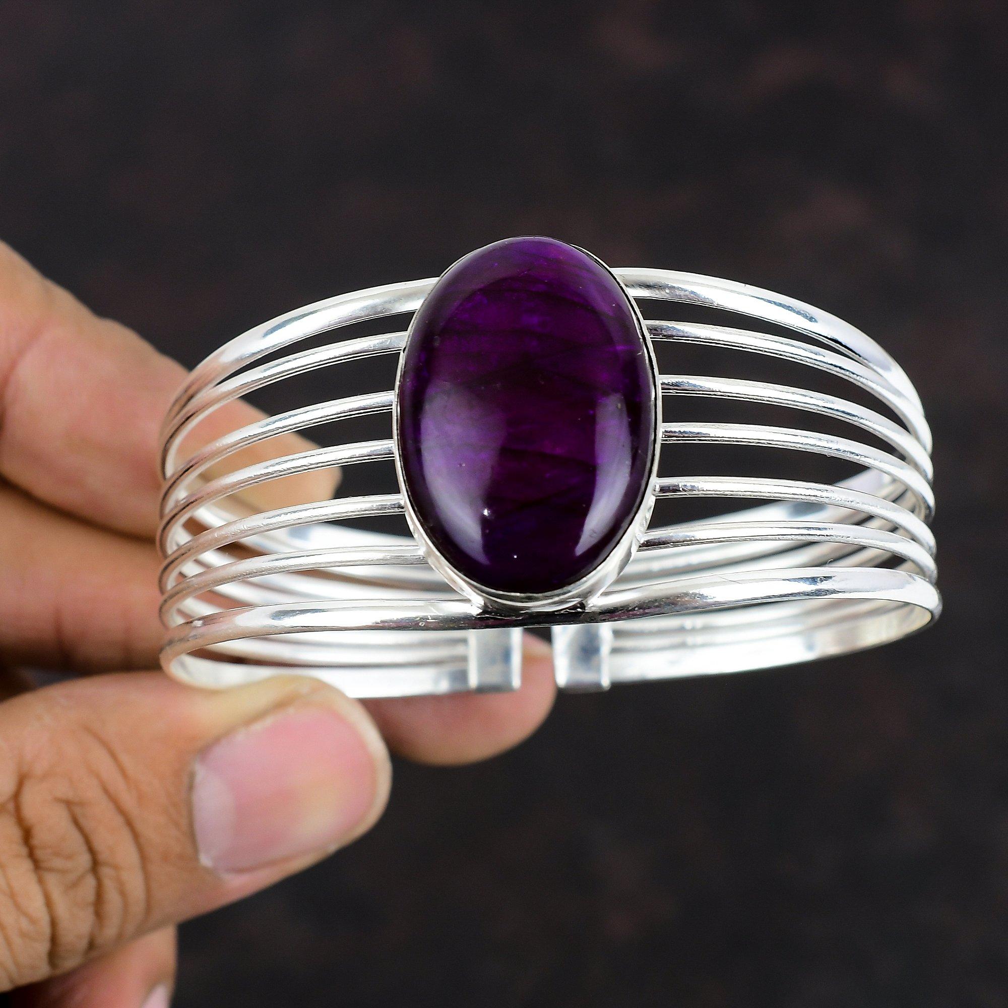 Purple Fire Labradorite Gemstone Bangle Handmade Bracelet 925 Sterling Silver Bangle Adjustable Cuff Bracelet Wedding Gifts Silver Jewelry