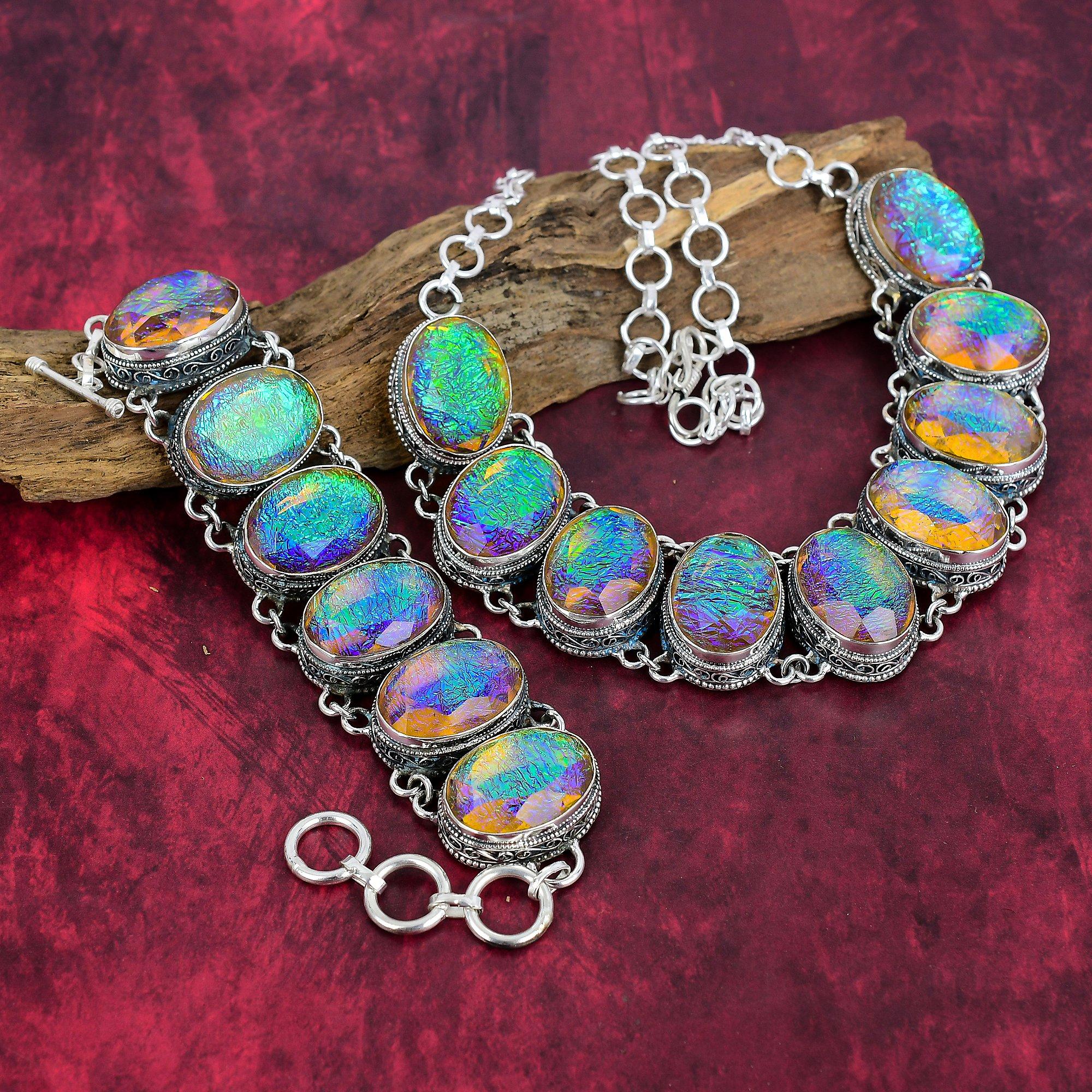 Gelbes Triplet Opal Armband, 925 Sterling Silber Edelstein Halskette, Handarbeit für den Gedenktag, Halskette & Armband Schmuckset
