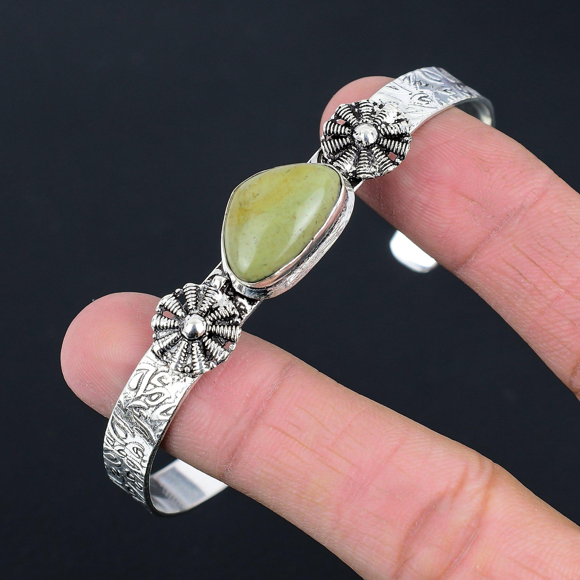 Natural Polychrome Jasper Gemstone Bangle Adjustable 925 Silver For Girls