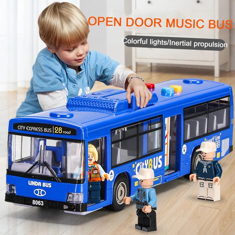 2025 Új, kiváló minőségű szimulációs busz, nagy méretű, cseppálló, könnyűzenei, tehetetlenségi buszmodell, visszahúzható autós oktatójátékok, ajándékok