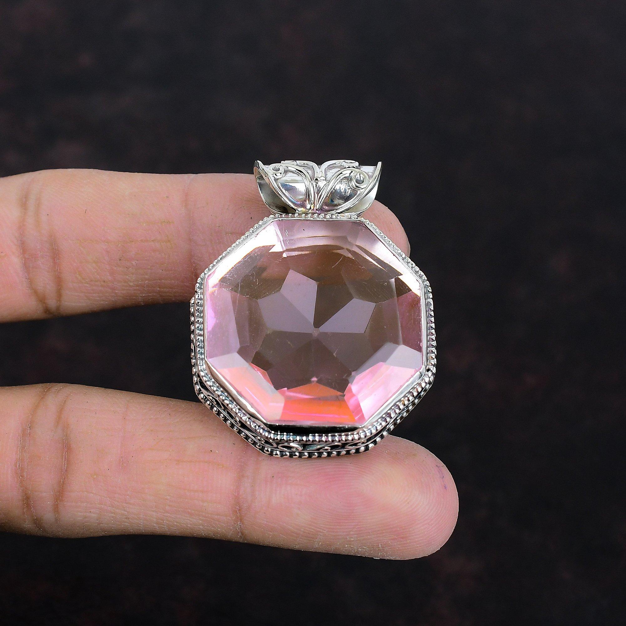 Faceted Pink Kunzite Pendant Vintage Pendant Gemstone Pendant 925 Sterling Silver Pendant Pink Kunzite Jewelry Handmade Pendant Gift For Mom