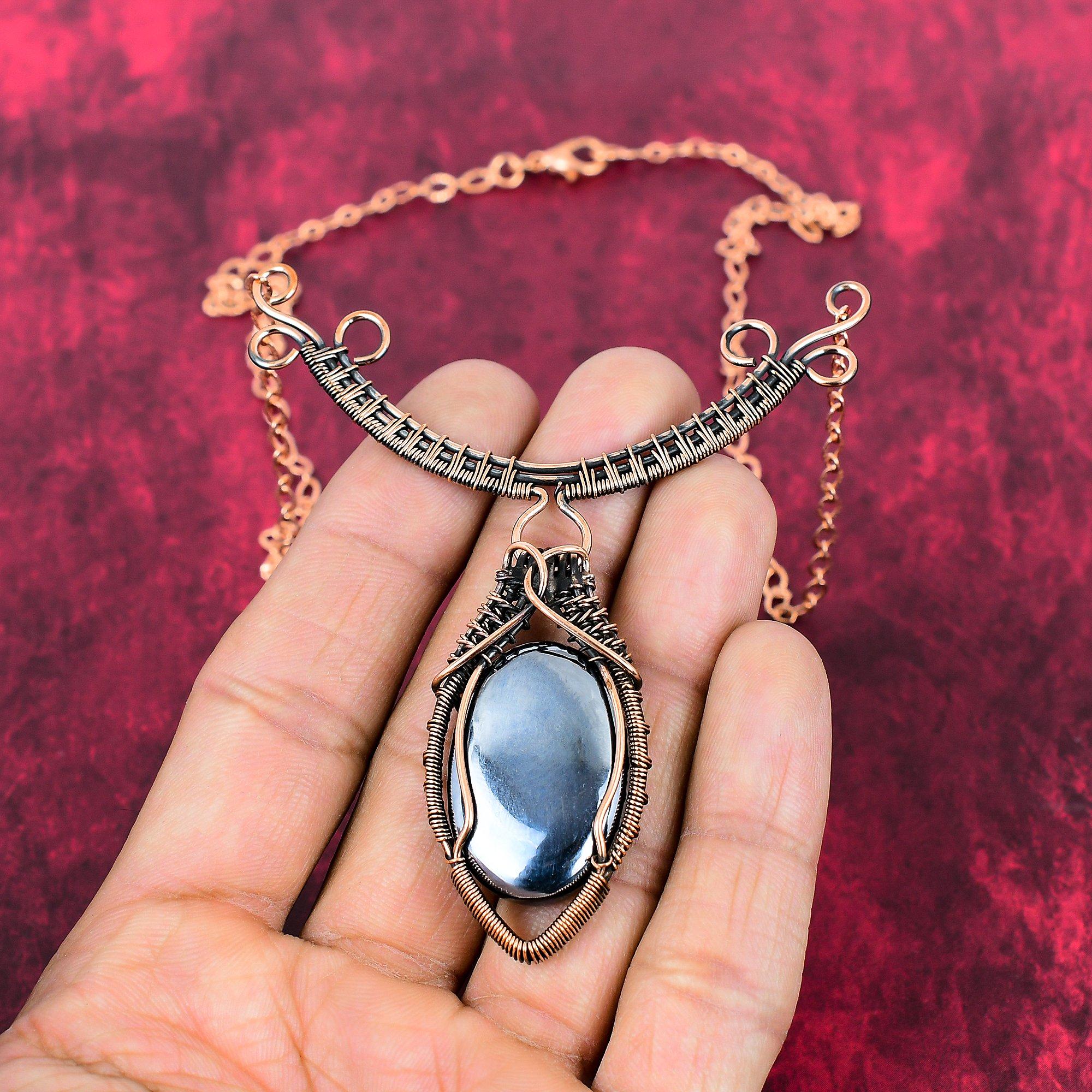 Schungit Halskette Kupferdraht umwickelt Edelstein Halskette Verstellbare Kette Halskette Kupferschmuck Handgefertigte Halskette Designerschmuck Für Geschenk