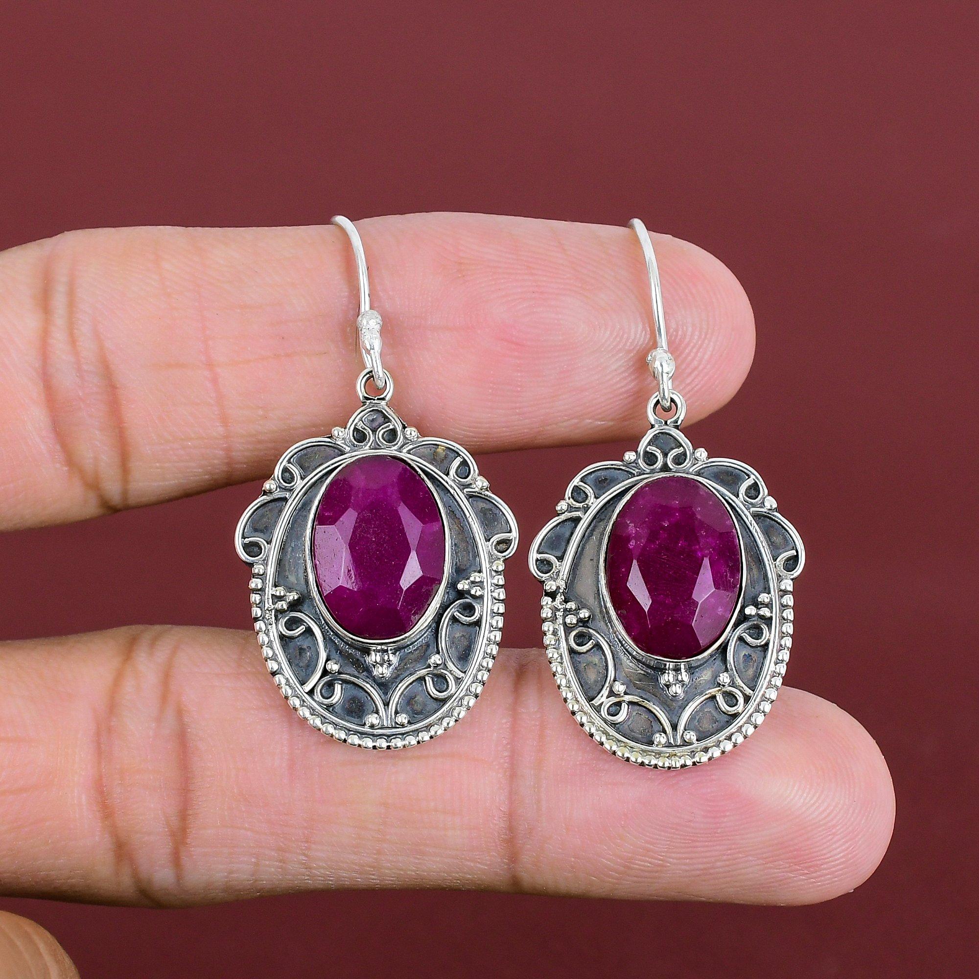 Faceted Kashmir Ruby Earring 925 Sterling Silver Earring Vintage Earrings Kashmir Ruby Real Gemstone Jewelry Handmade Earring Gifts For Her