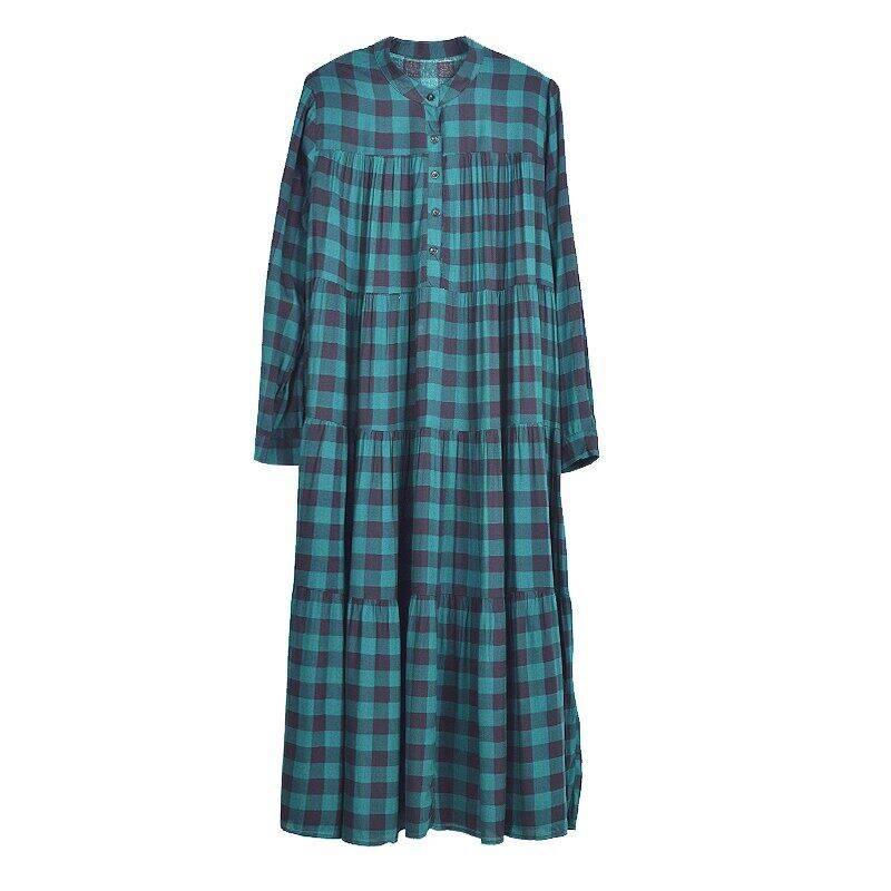 Xitao Plaid Pleated Fashion Loose Dress GWJ0734