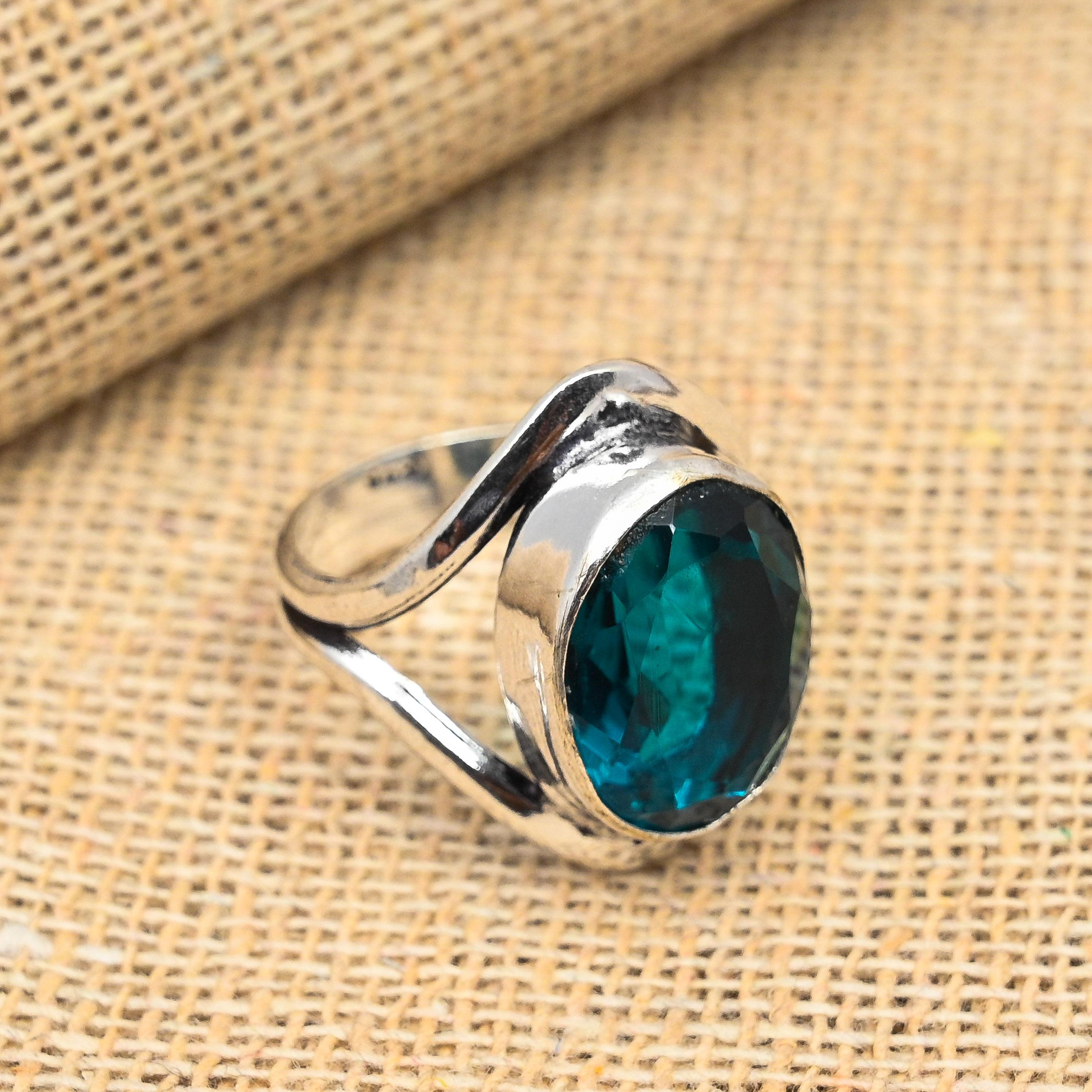 Indicolite Tourmaline Gemstone 925 Sterling Silver Handmade Jewelry Ring For Her