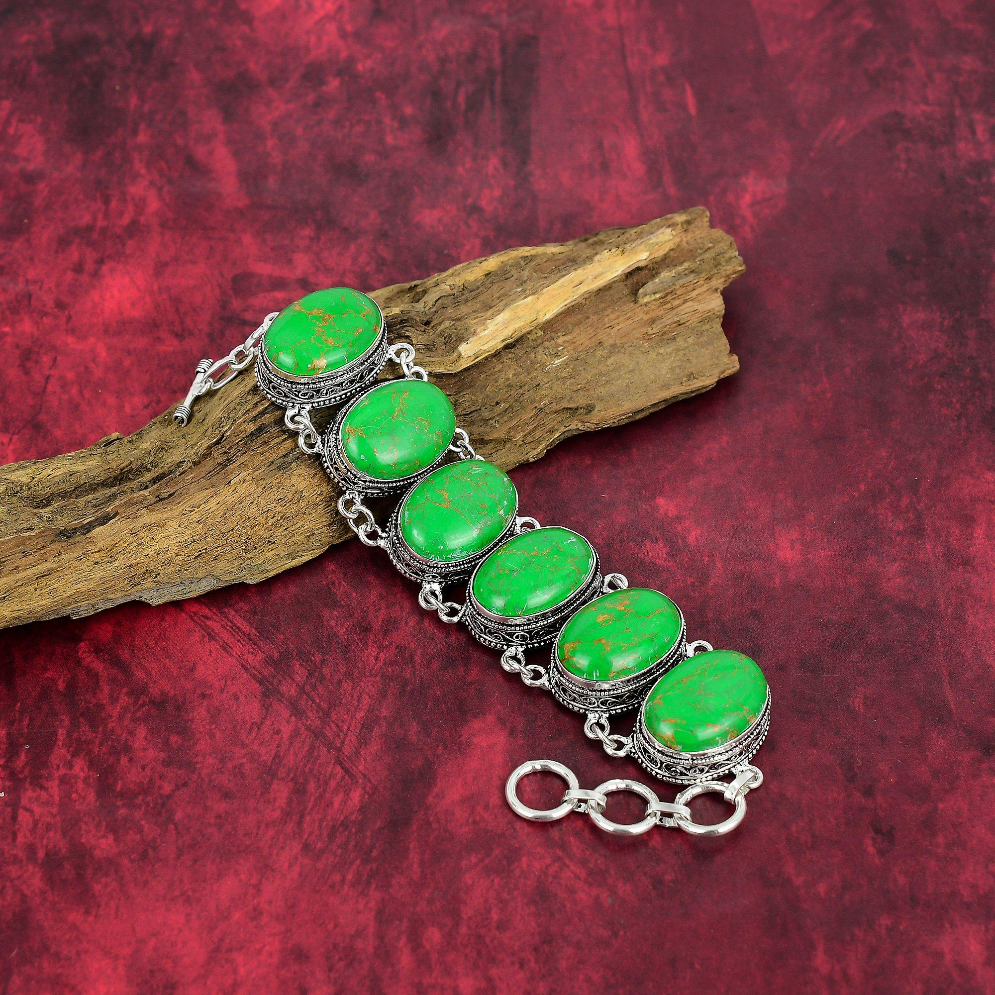 Green Copper Turquoise Bracelet, 925 Sterling Silver Gemstone Jewelry, Handmade Bracelet Amazing Jewelry, Gift For Her