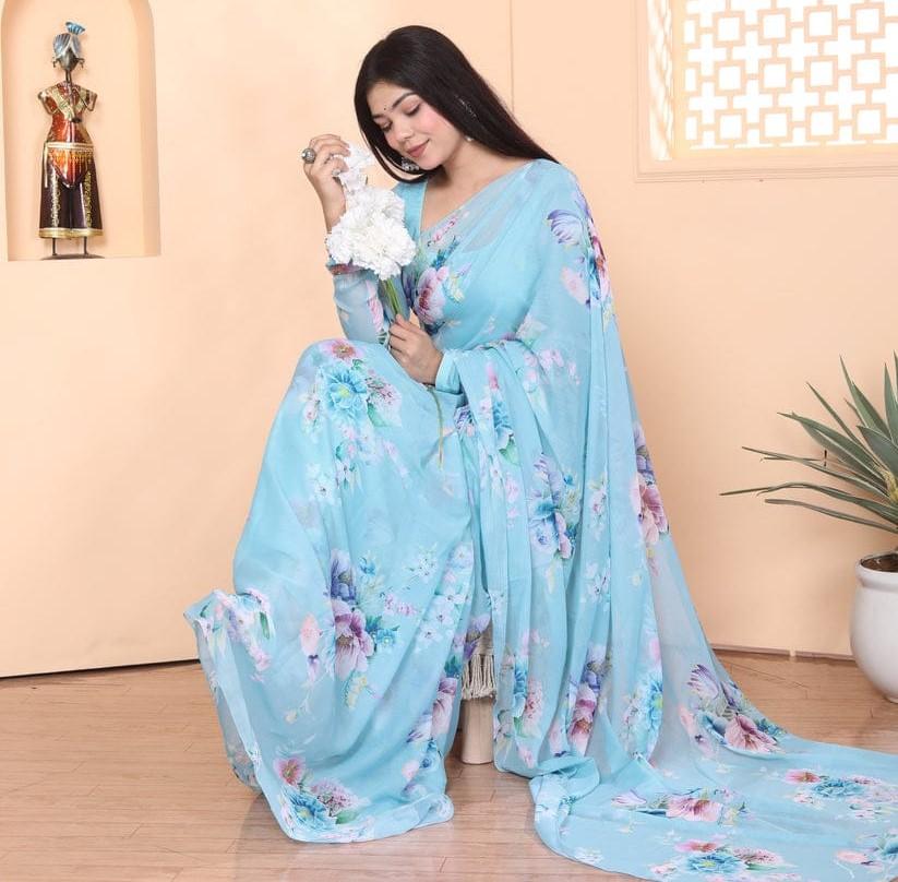 Trending Indian Ready To Wear Blue Georgette Saree