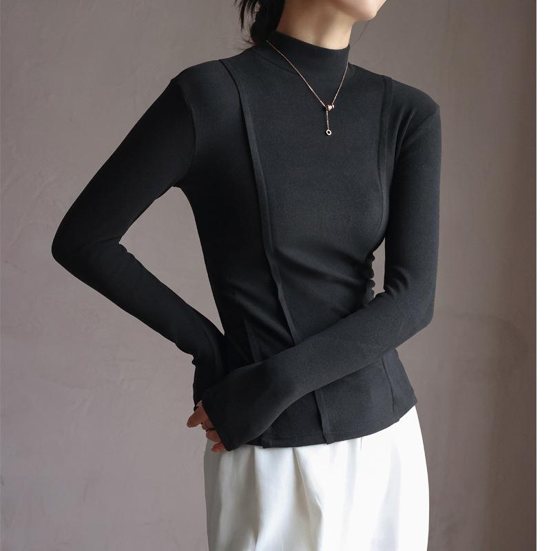 Autumn and Winter Women's Bottoming Shirt Half-high Neck De Dralon Bottoming Shirt Inside Slim Long-sleeved Tops